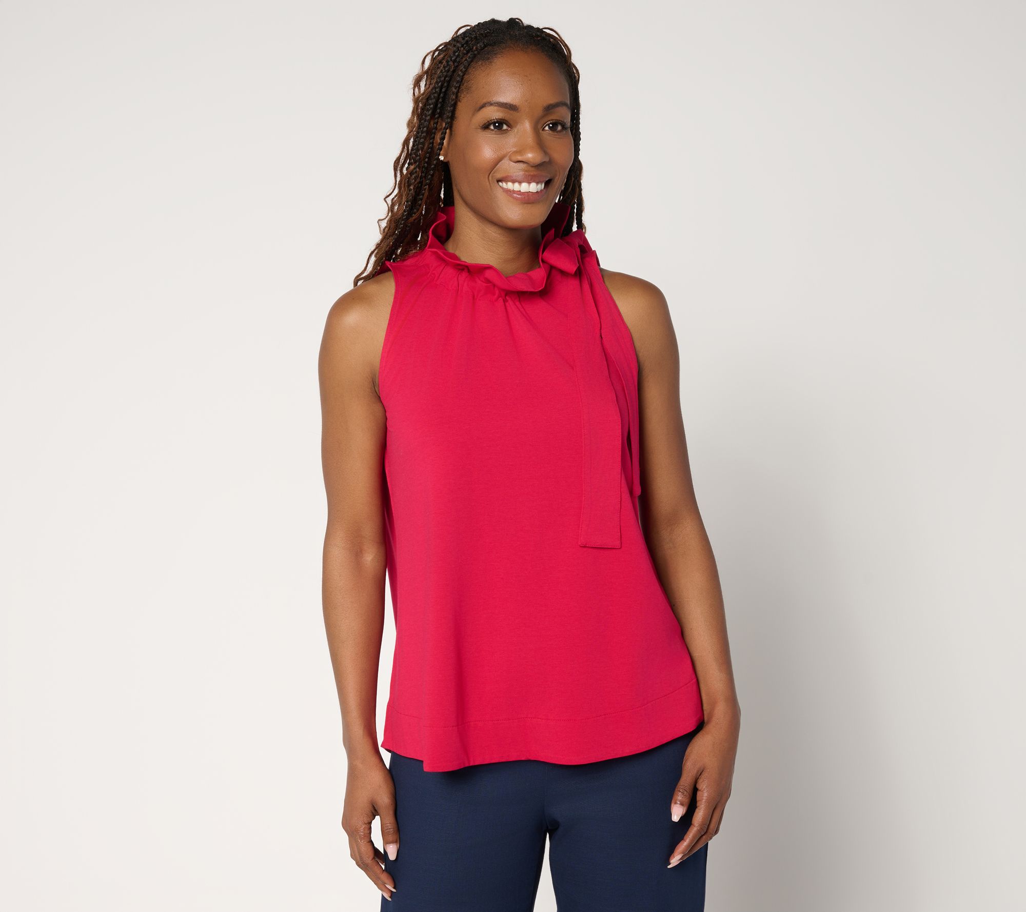 "As Is" by Stacy London Cotton Jersey Sleeveless Bow Top