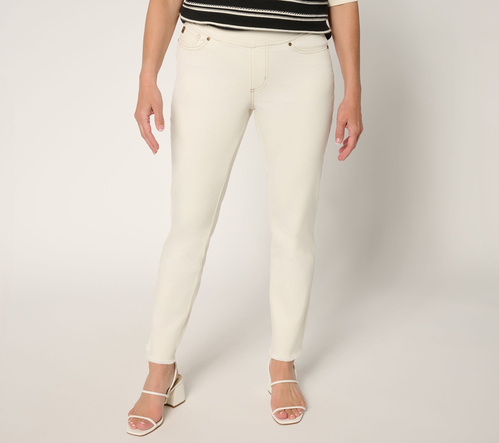 "As Is" Belle by Kim Gravel Tall TripleLuxe Twill Frayed Ankle Jeans