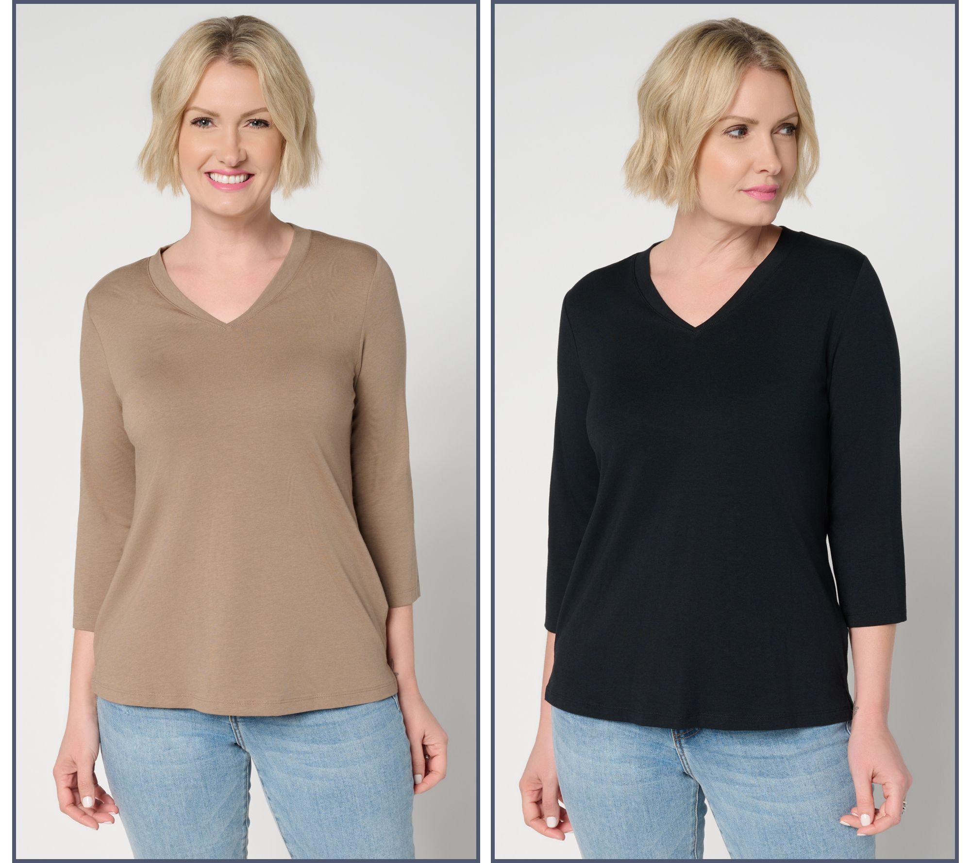 "As Is" Denim & Co. Essentials 2-Pack Favorite Jersey V-Neck Tops