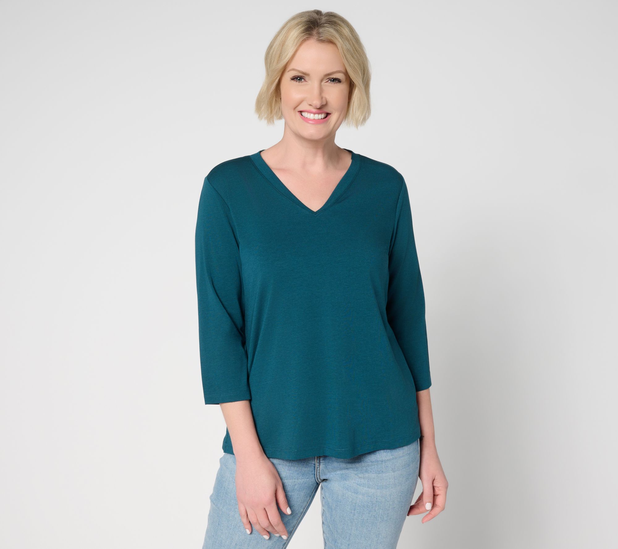 "As Is" Denim & Co. Essentials 2-Pack Favorite Jersey V-Neck Tops