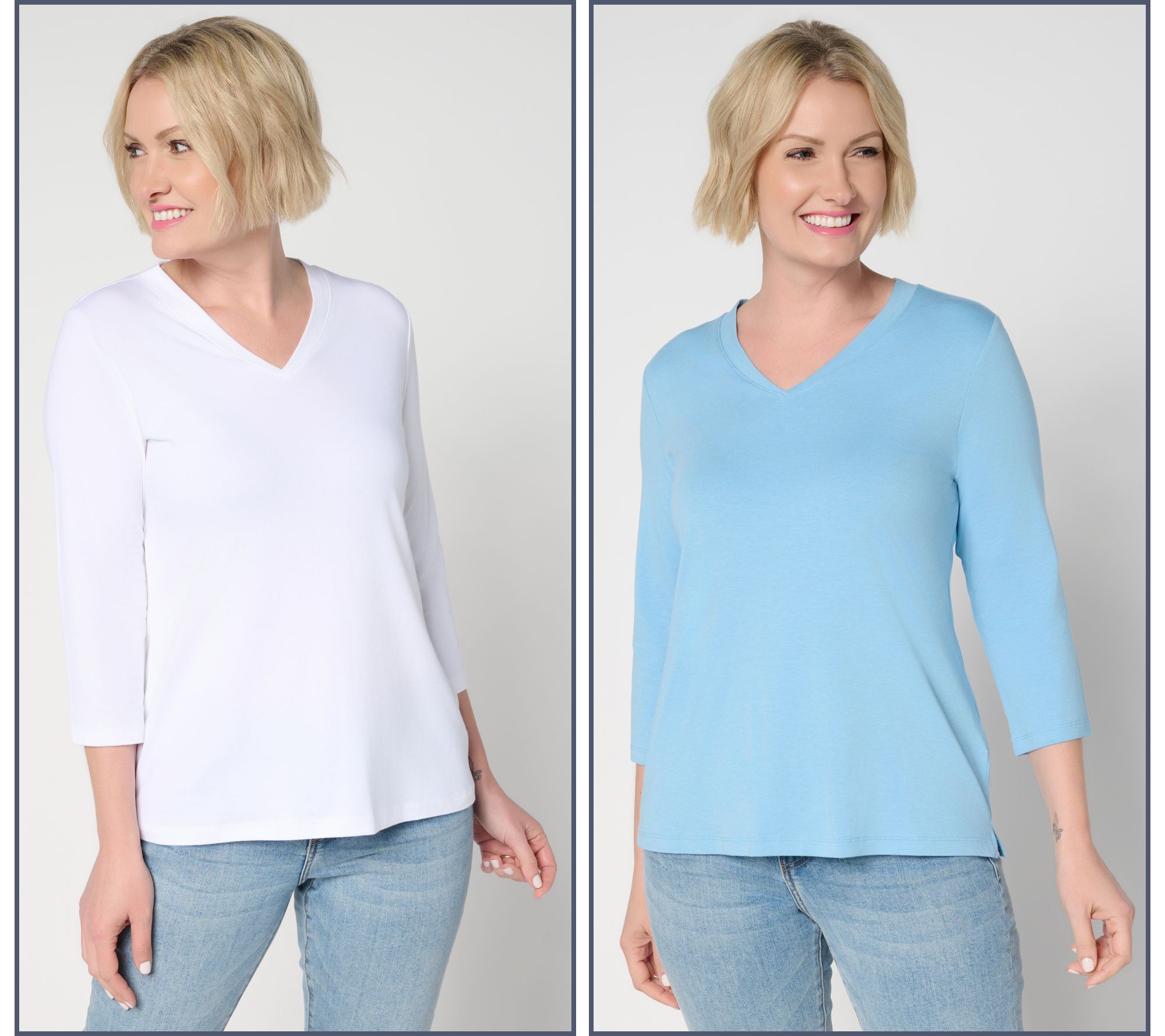 "As Is" Denim & Co. Essentials 2-Pack Favorite Jersey V-Neck Tops