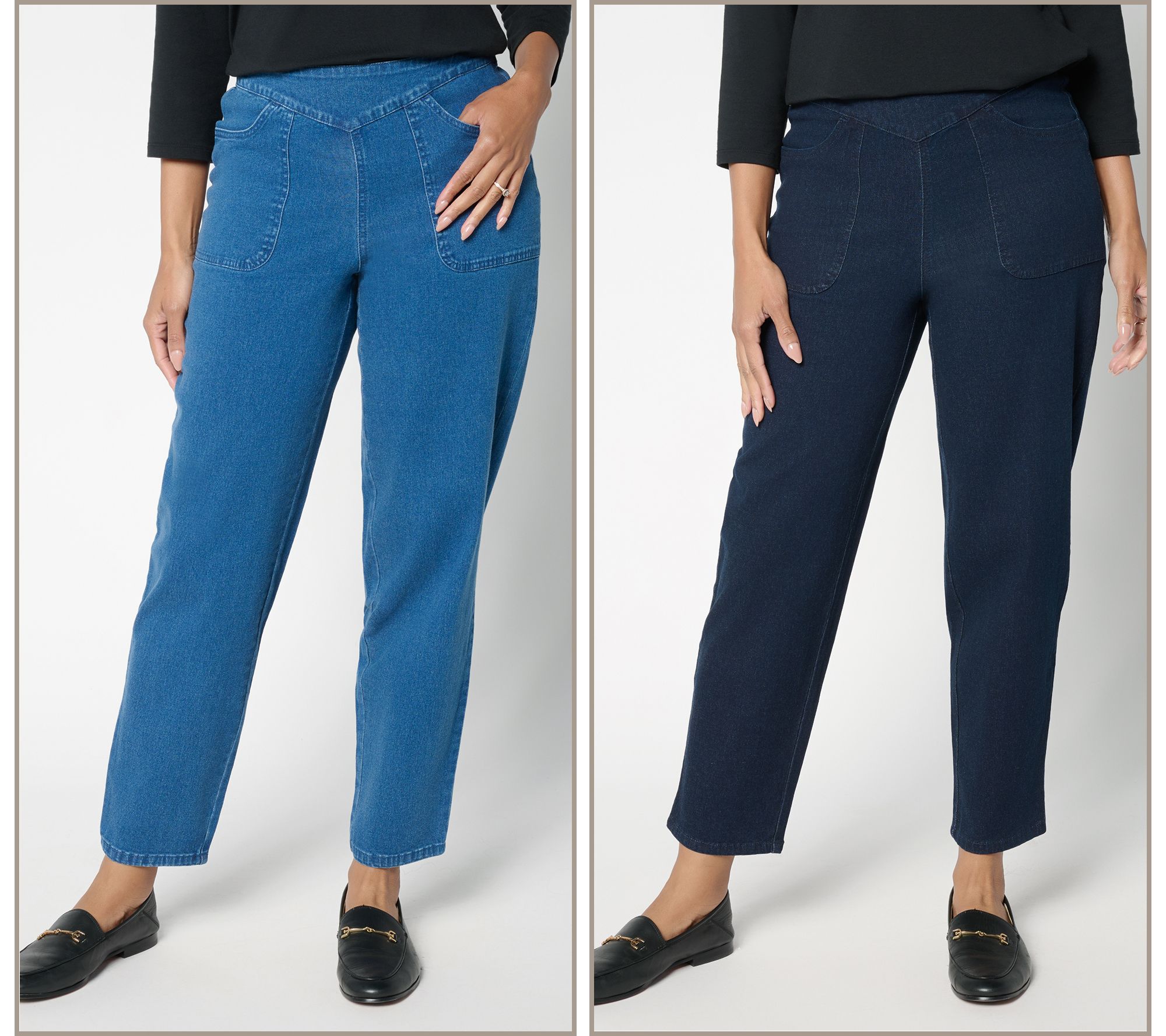 "As Is" Denim & Co Petite "How Timeless" Ankle & Full Length Pant Set
