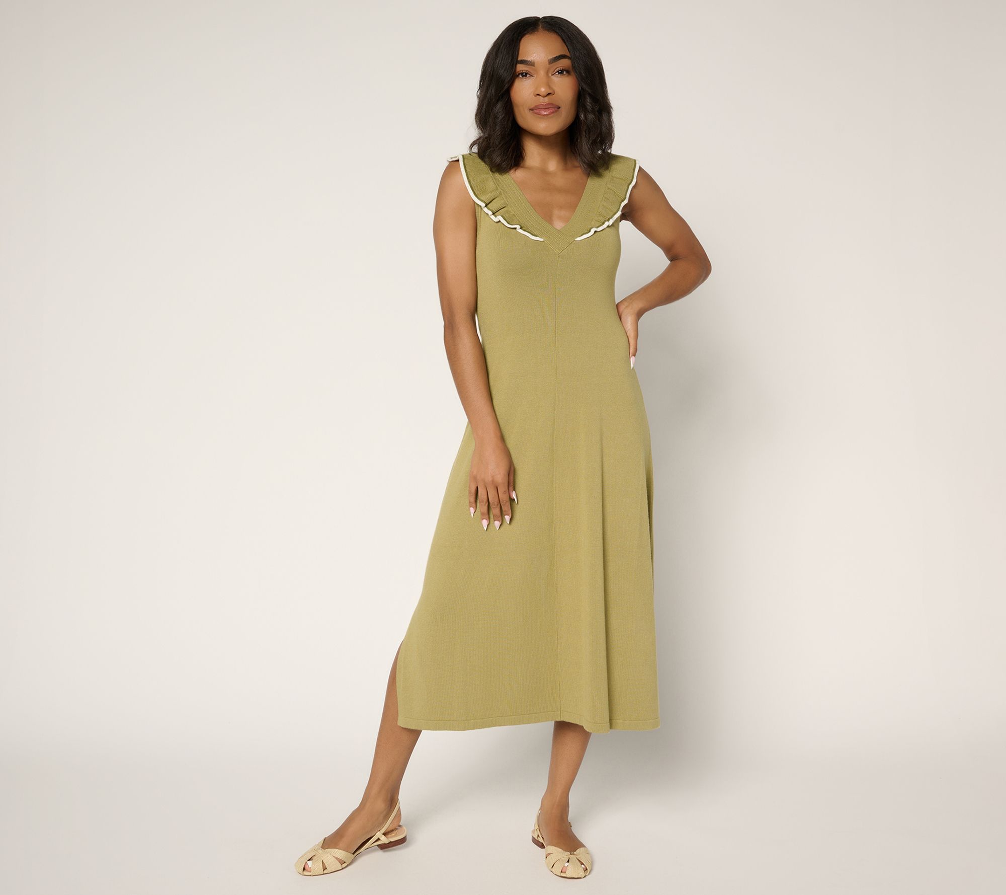 "As Is" Me by Jennie Garth Petite Kelle Sweater Dress with Ruffle