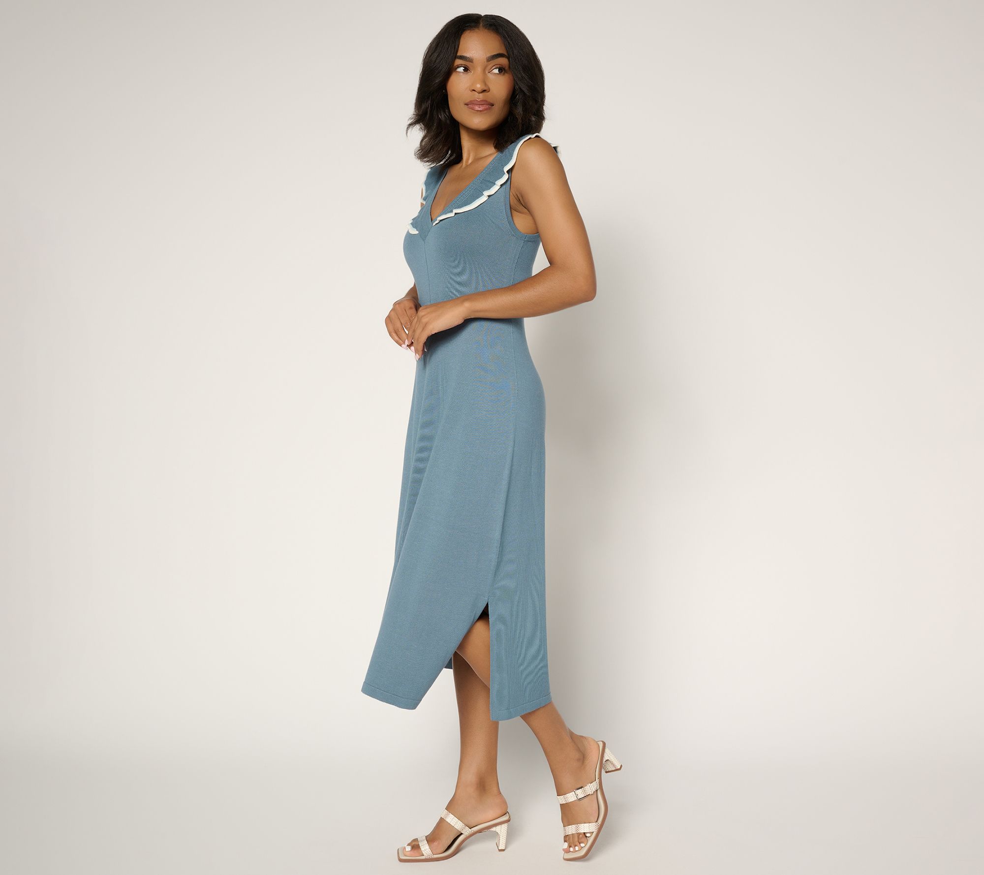 "As Is" Me by Jennie Garth Petite Kelle Sweater Dress with Ruffle