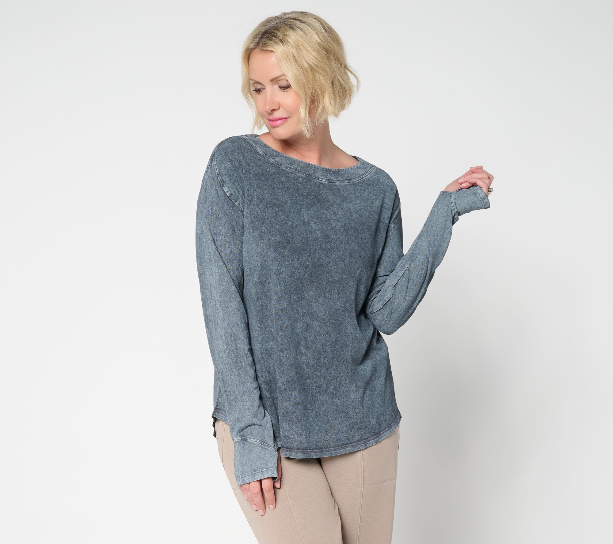 "As Is" LOGO by Lori Goldstein Boat Neck Long Sleeve Knit Top