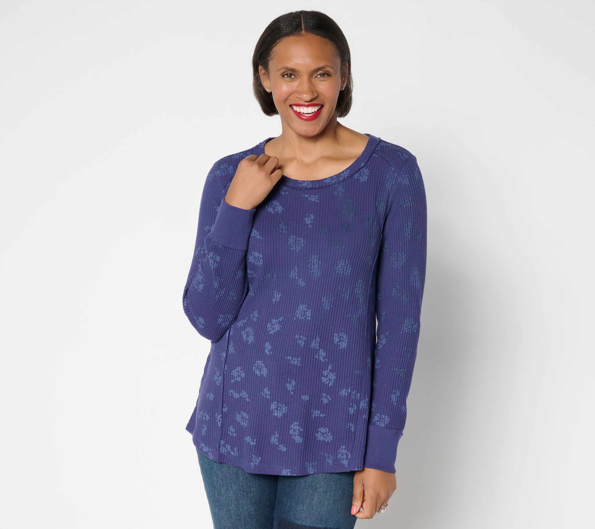 "As Is" LOGO by Lori Goldstein Printed Waffle Long Sleeve Top