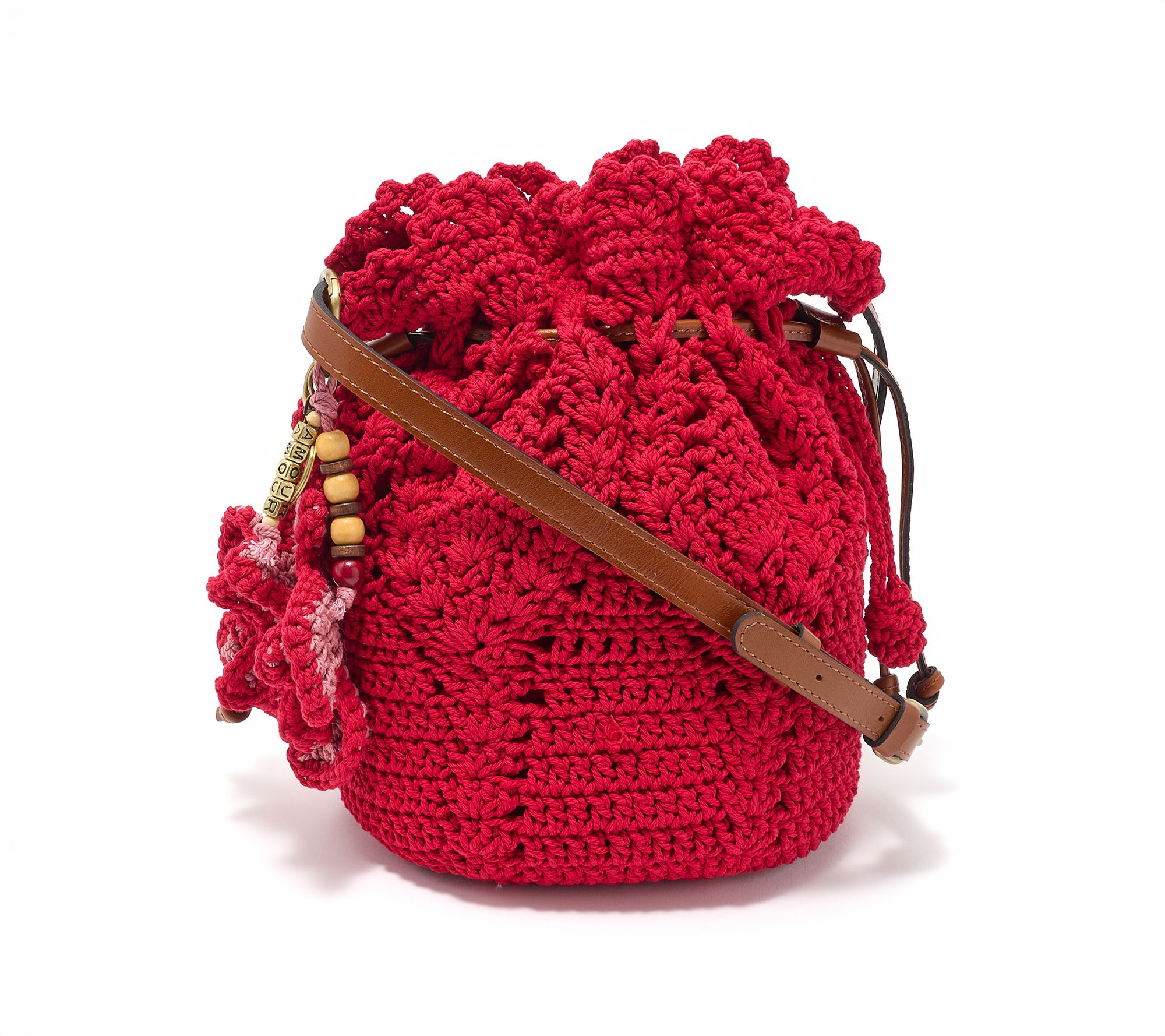 Patricia Nash Helene  Crochet Bucket Bag w/ Crochet Bag Charm