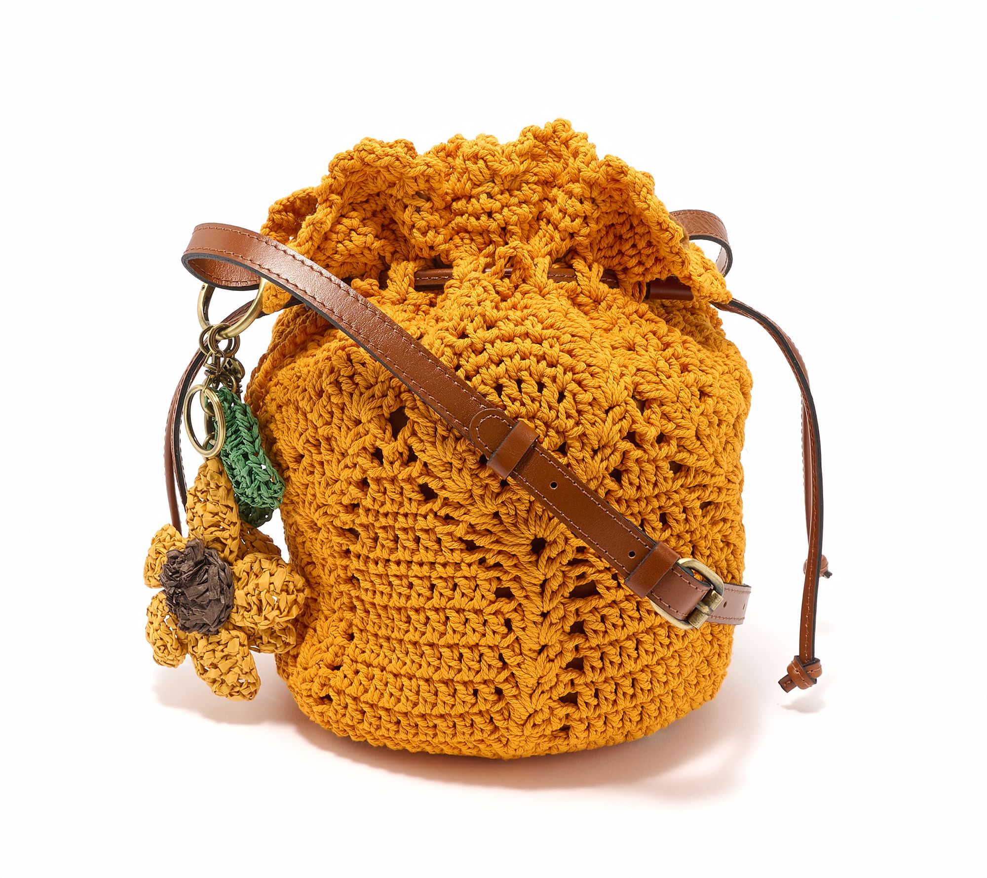 Patricia Nash Helene  Crochet Bucket Bag w/ Crochet Bag Charm