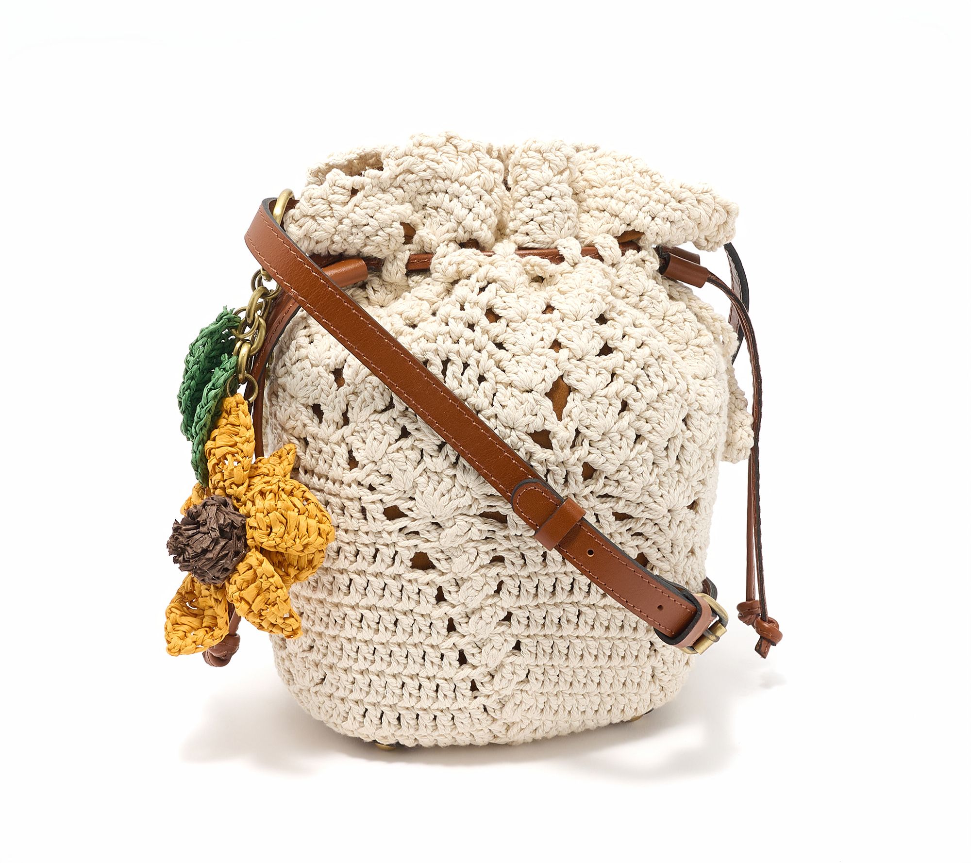 Patricia Nash Helene  Crochet Bucket Bag w/ Crochet Bag Charm