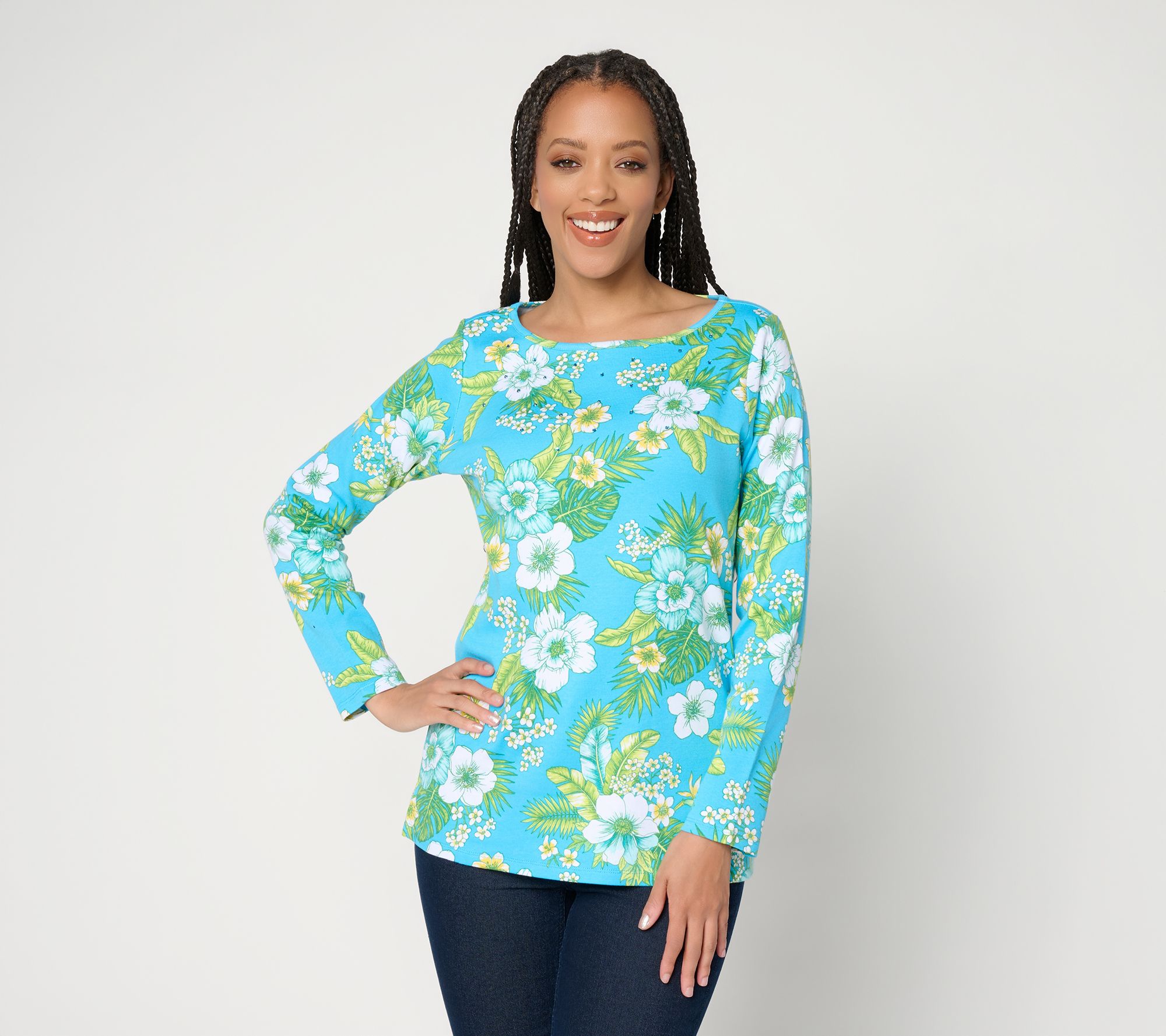 Quacker Factory Floral Embrace Printed Bateau Neckline Top