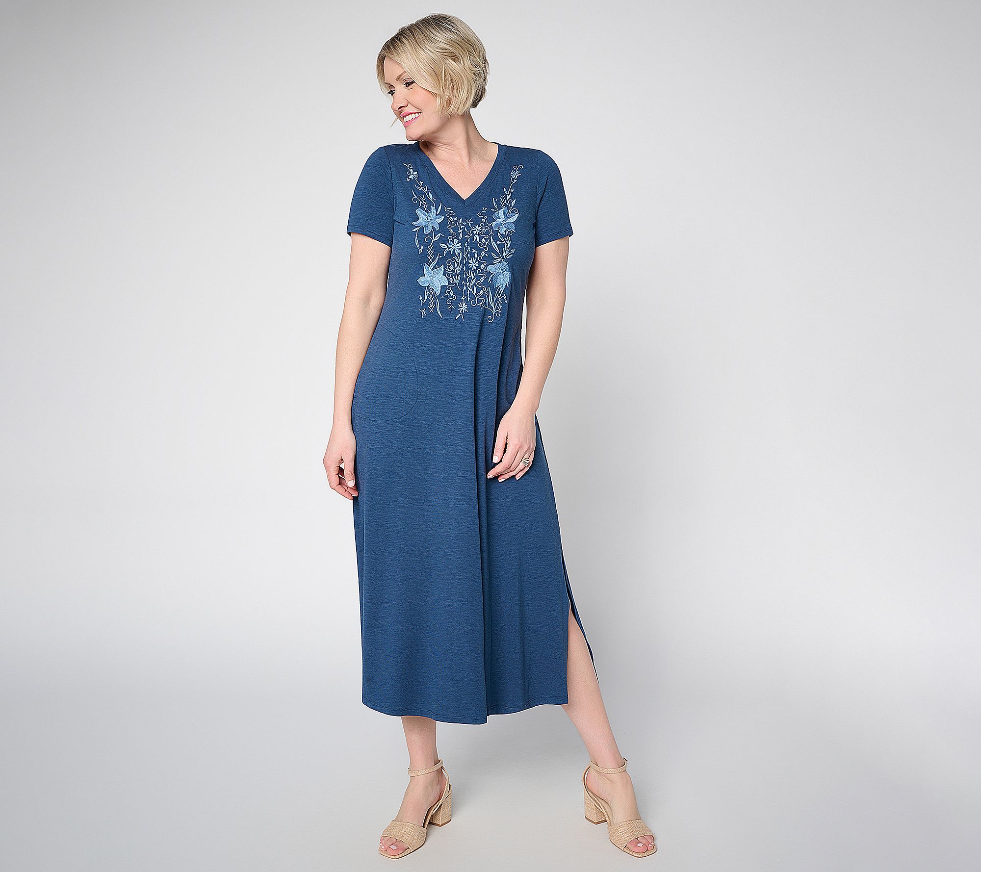 Belle by Kim Gravel Regular Slub Knit Blushing Blooms Maxi Dress