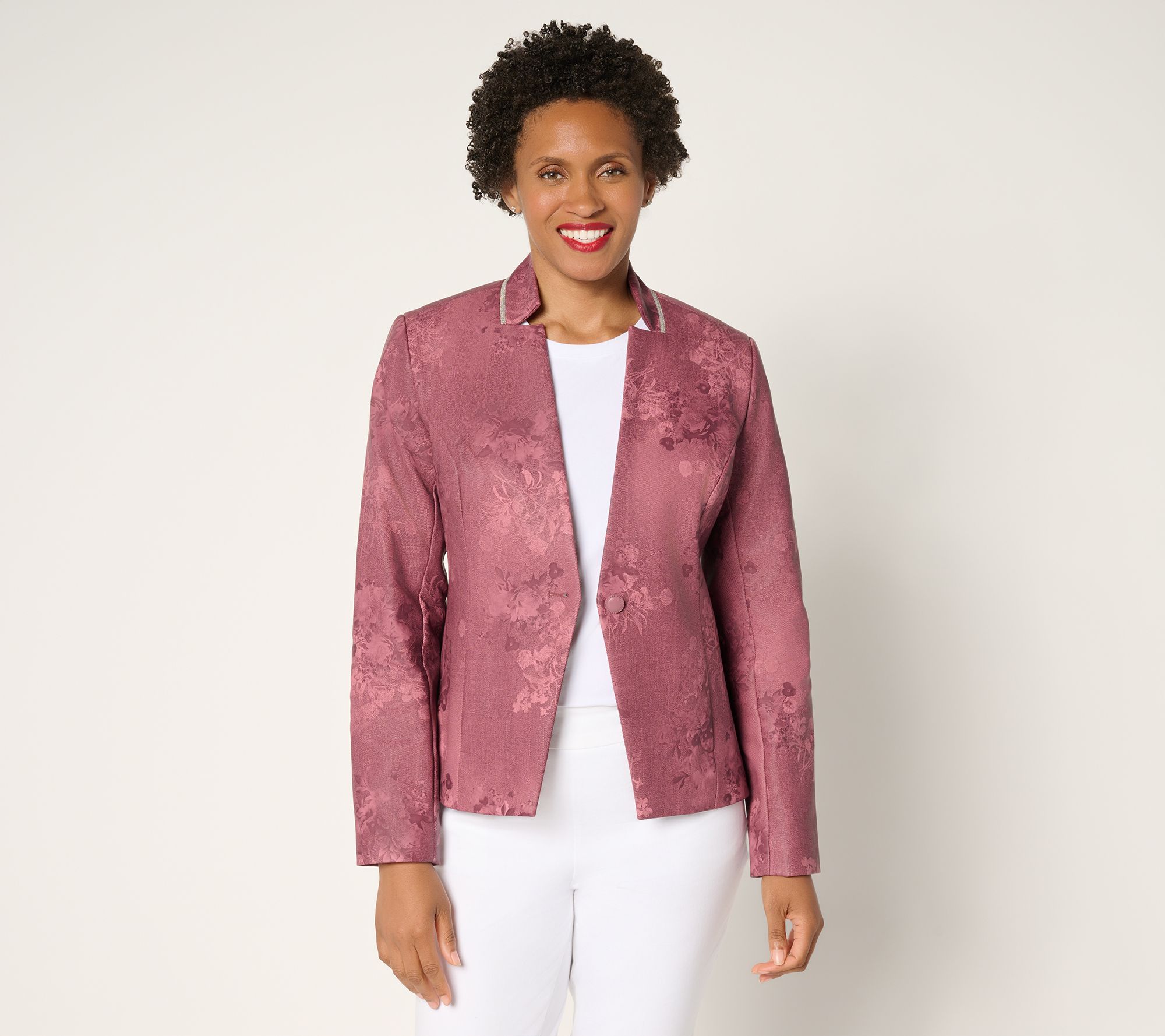 "As Is" Women with Control Printed Faux Leather Blazer
