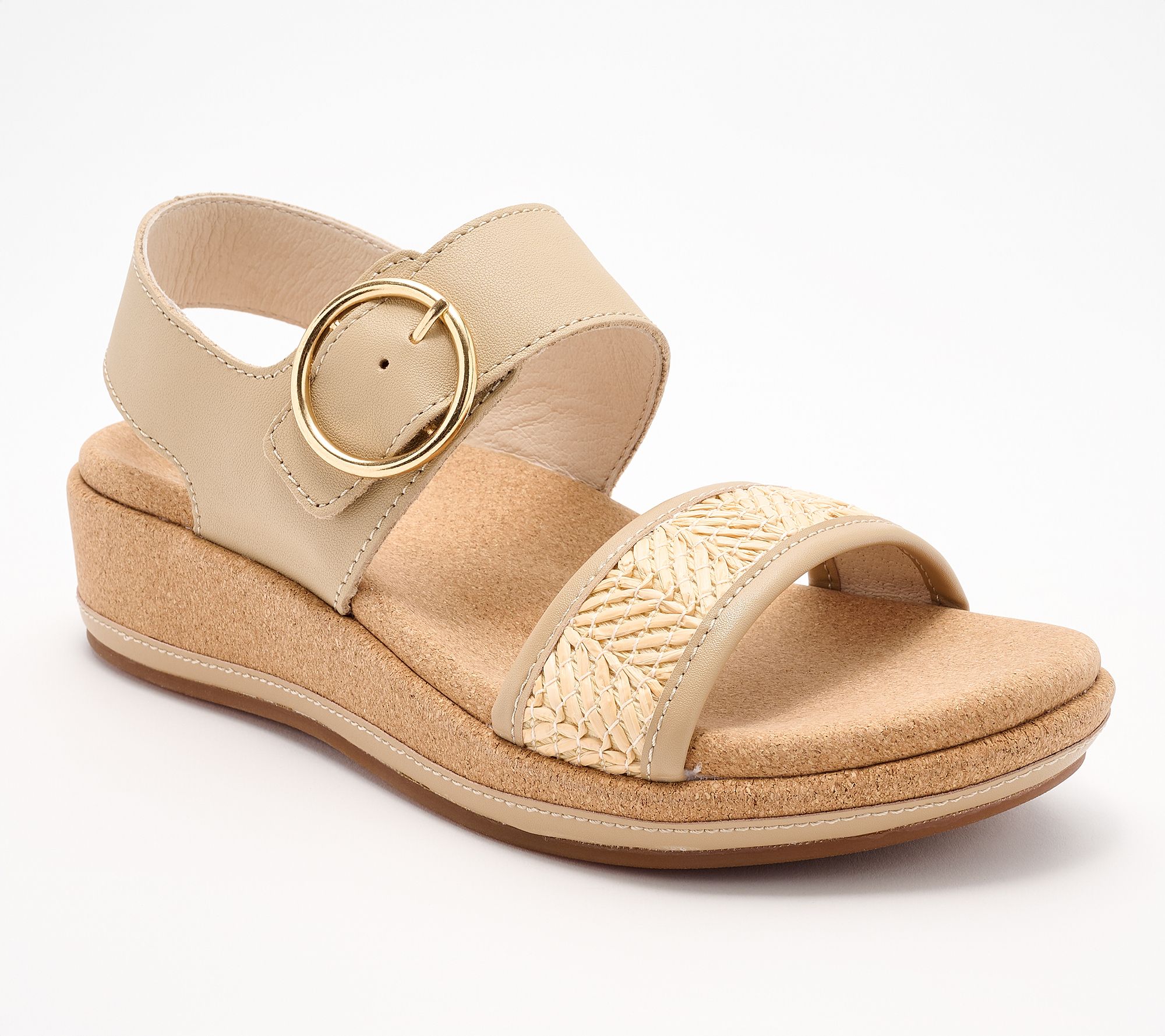 Revitalign Orthotic Raffia and Leather Wedges - Katherine