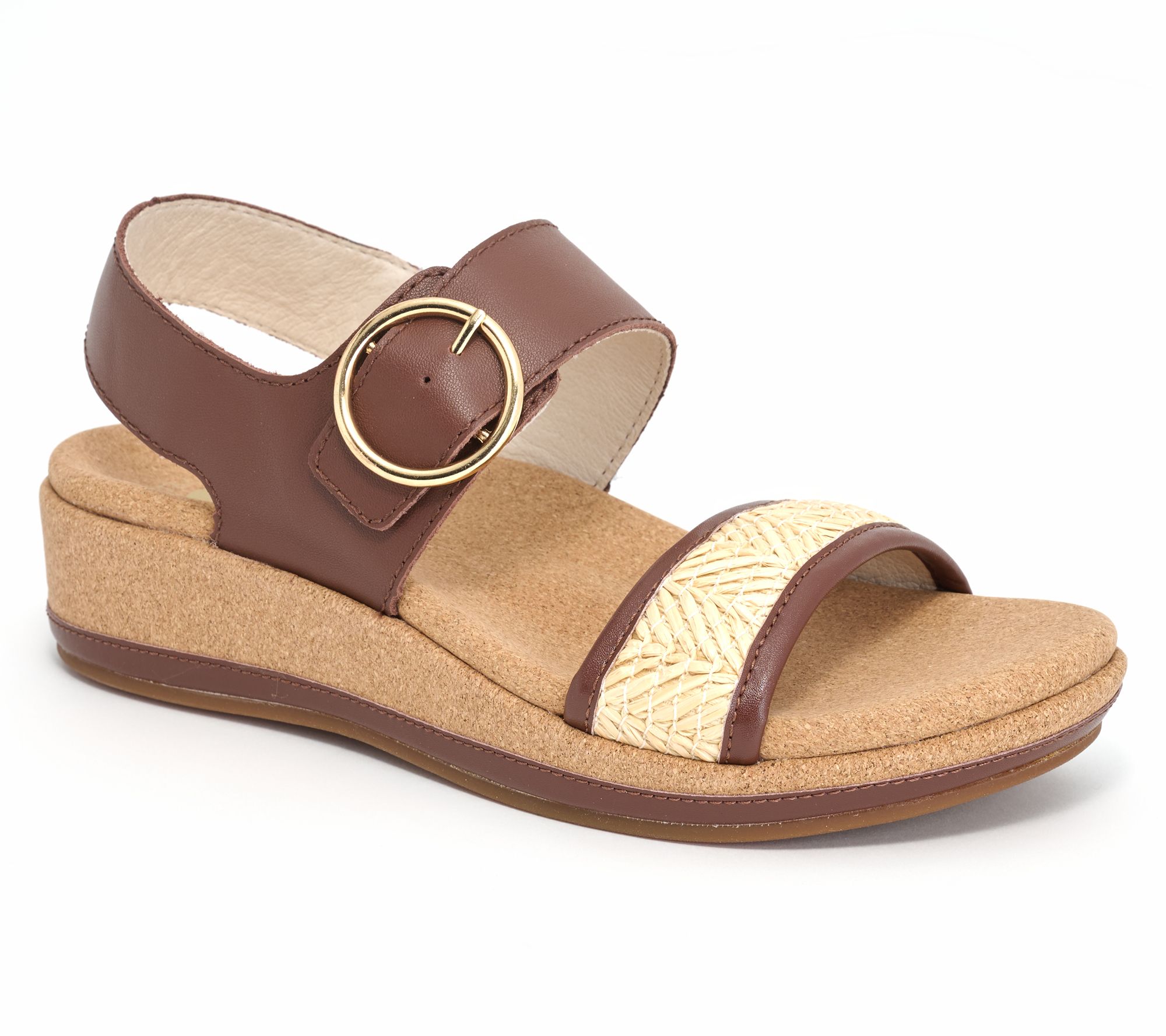 Revitalign Orthotic Raffia and Leather Wedges - Katherine