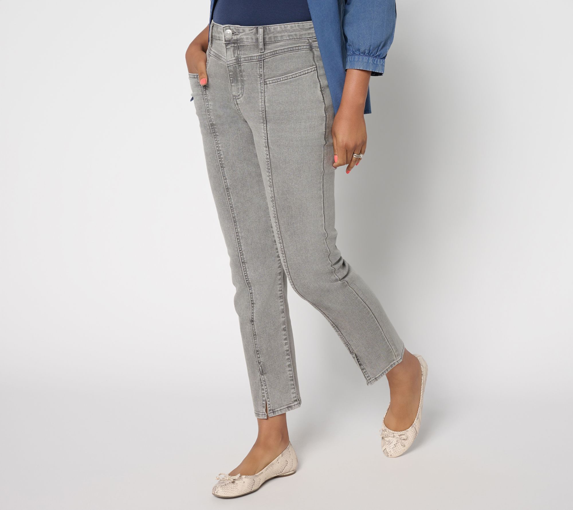 "As Is" LOGO by Lori Goldstein Reg Black Split Hem Ankle Jeans