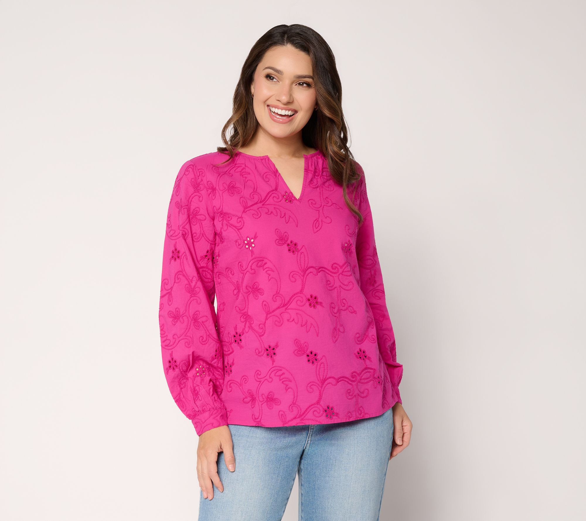 Joan Rivers Eyelet V-Neck Classic Fit Shirt