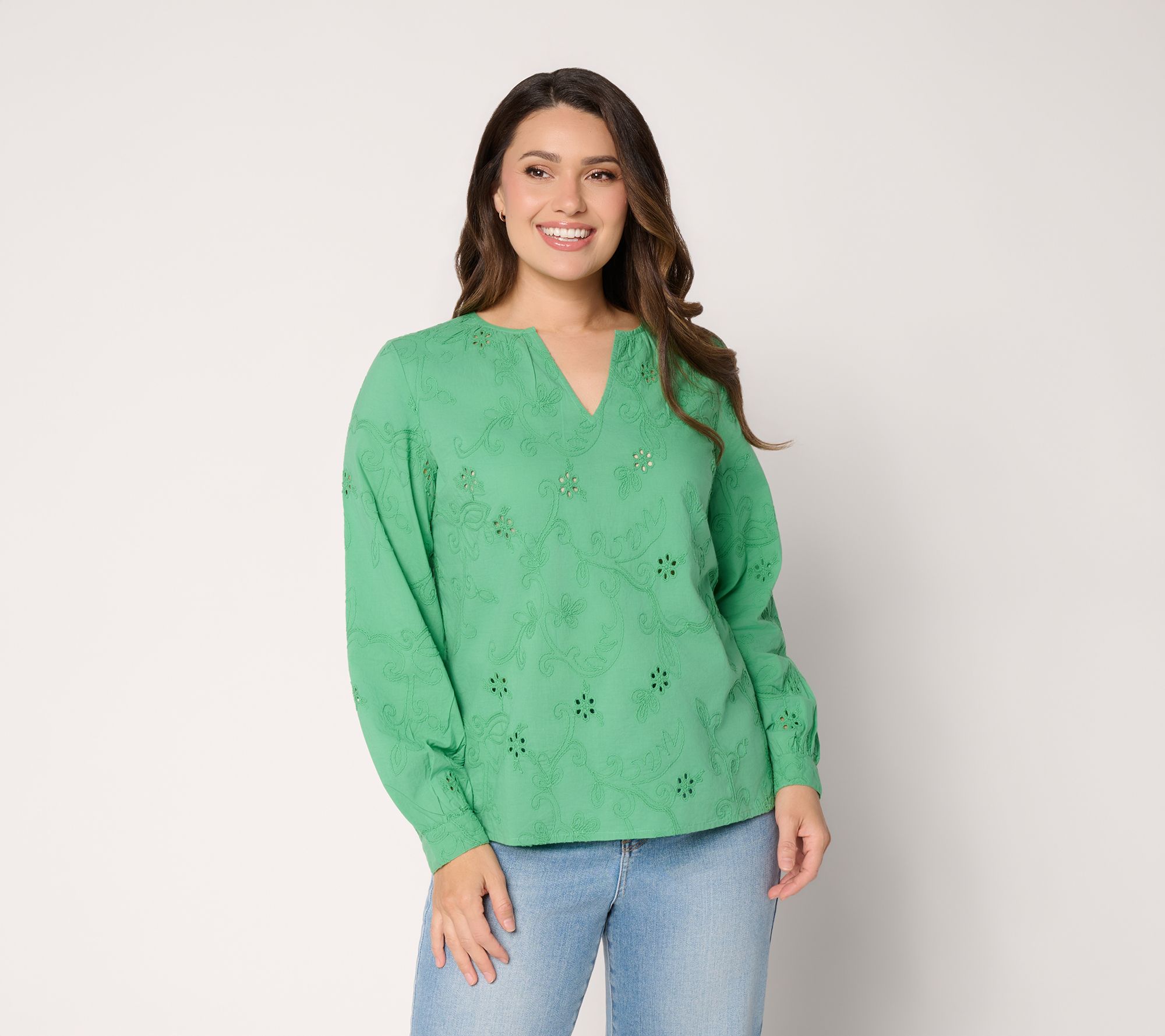 Joan Rivers Eyelet V-Neck Classic Fit Shirt
