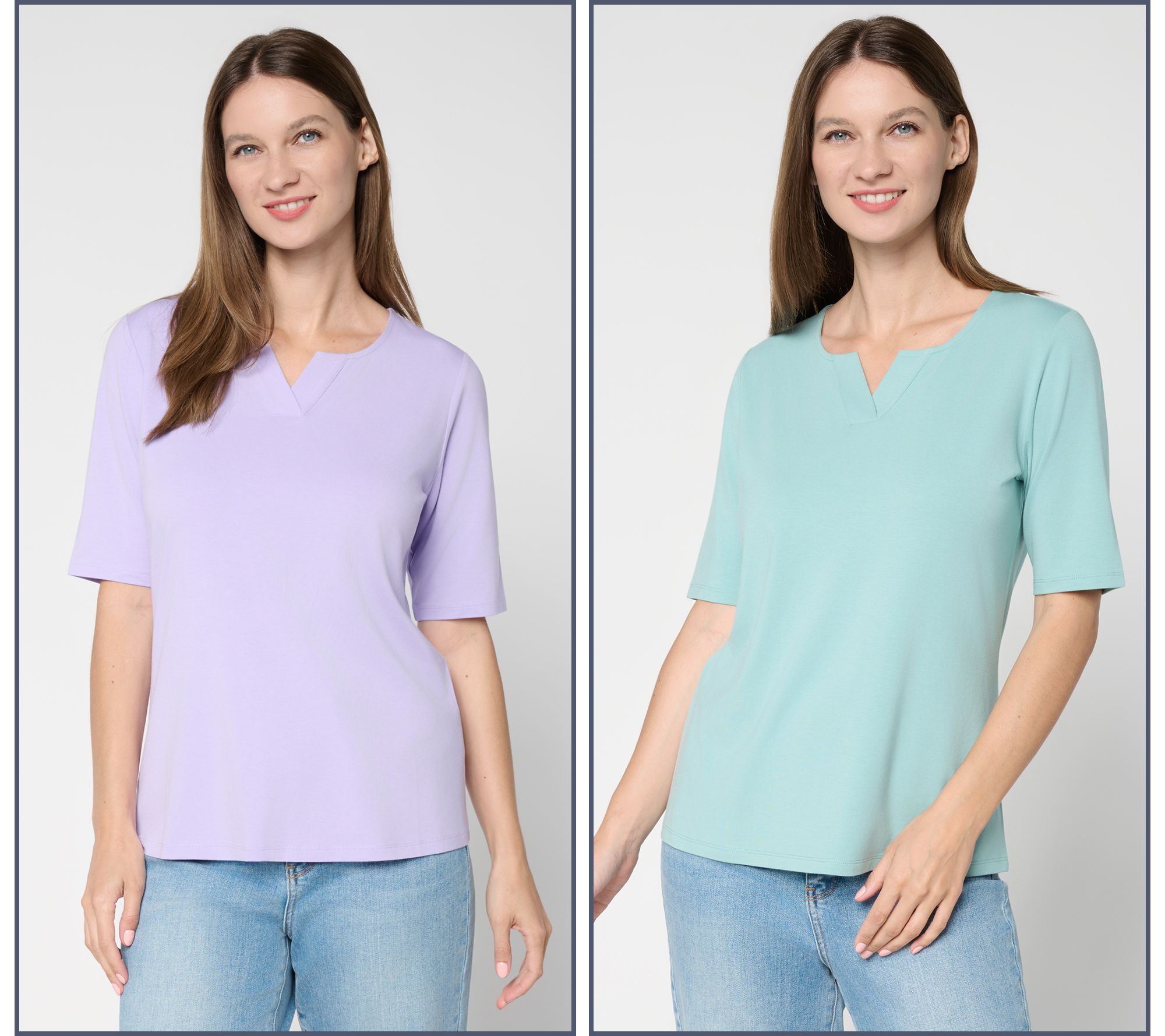 Denim & Co. Essentials So Soft Jersey 2 Pack Elbow Sleeve Tops