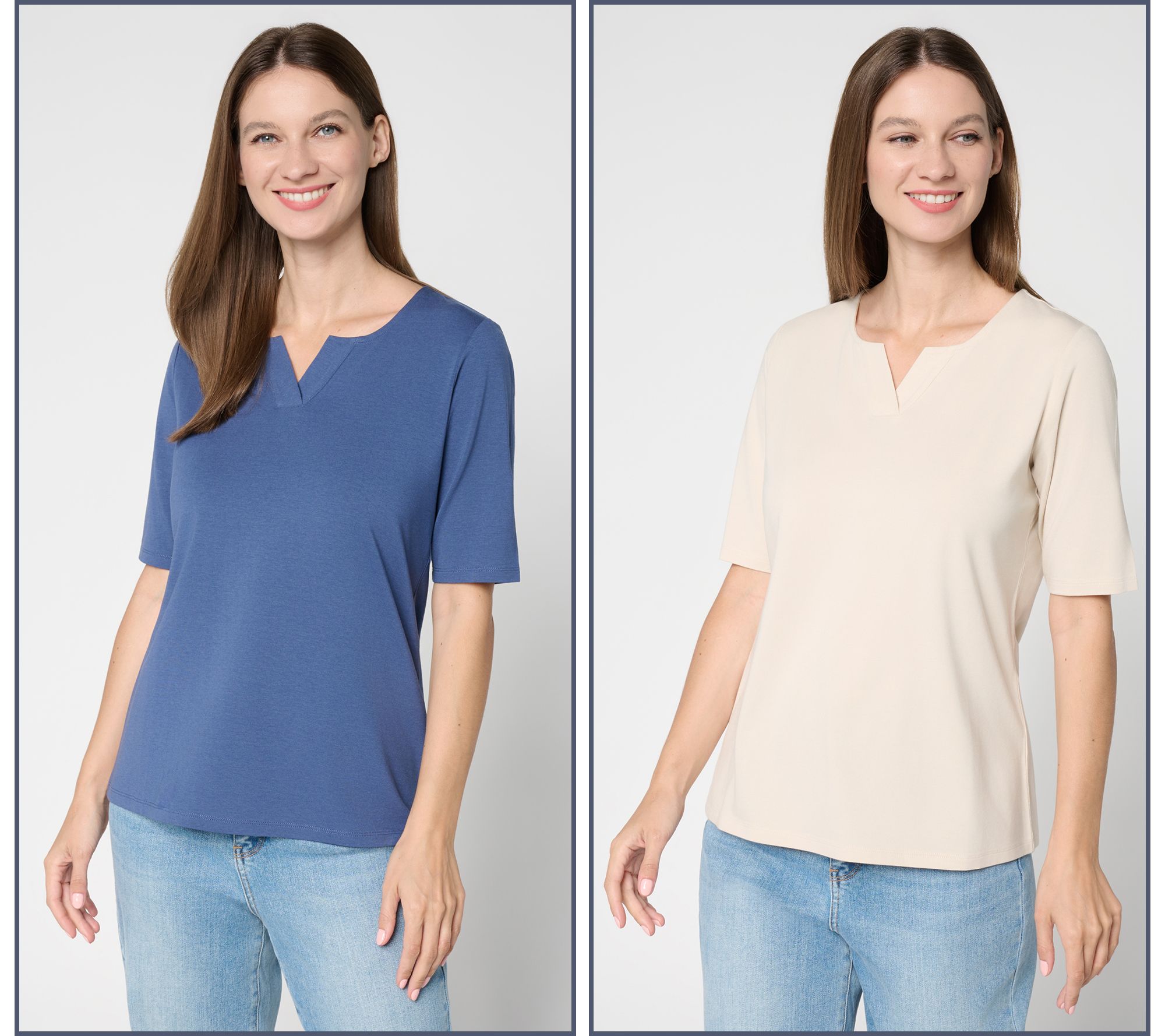 Denim & Co. Essentials So Soft Jersey 2 Pack Elbow Sleeve Tops