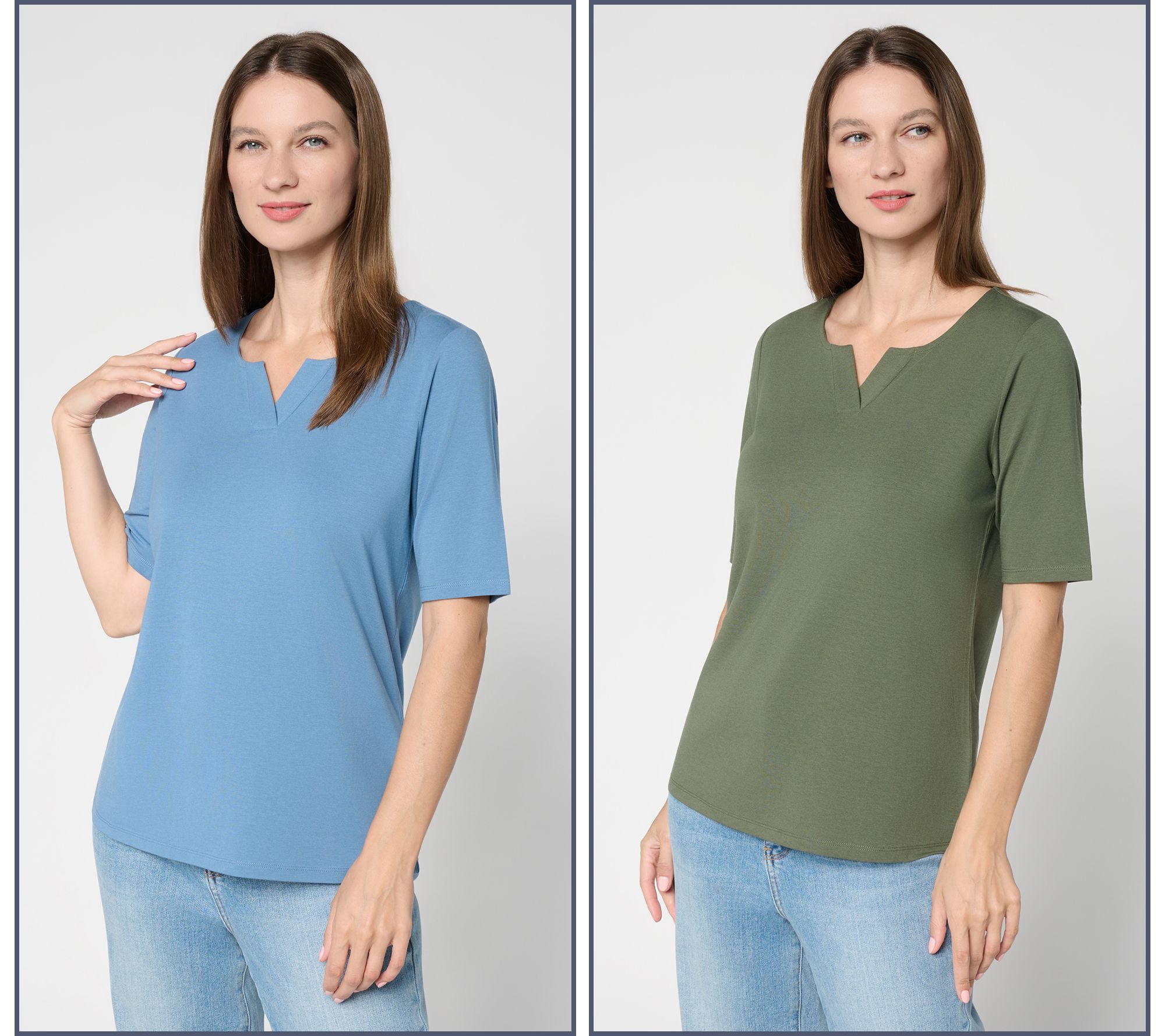 Denim & Co. Essentials So Soft Jersey 2 Pack Elbow Sleeve Tops