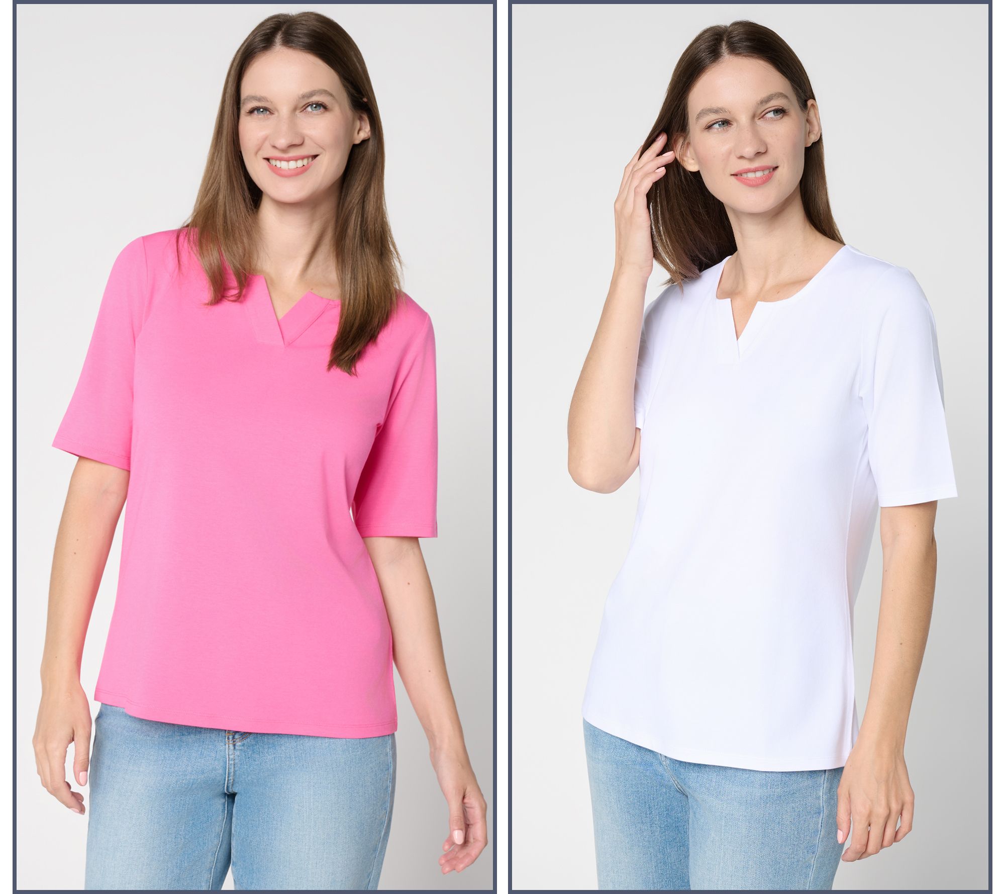 Denim & Co. Essentials So Soft Jersey 2 Pack Elbow Sleeve Tops