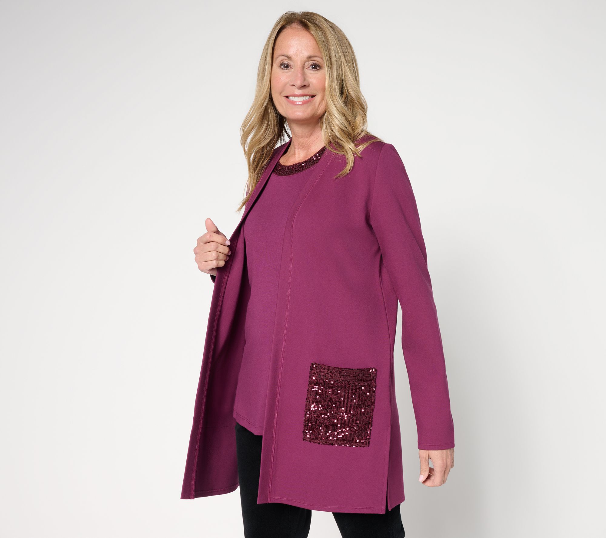 "As Is" Jingle Belles by Kim Gravel Regular Sequin Pocket Duster Cardigan