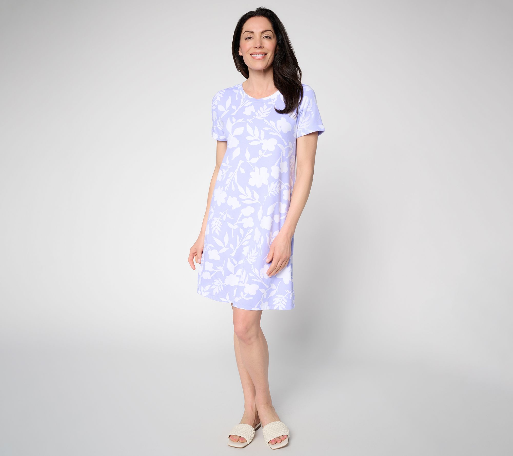 Susan Graver Weekend Petite Printed Comfy Cotton Crew Neck Dress