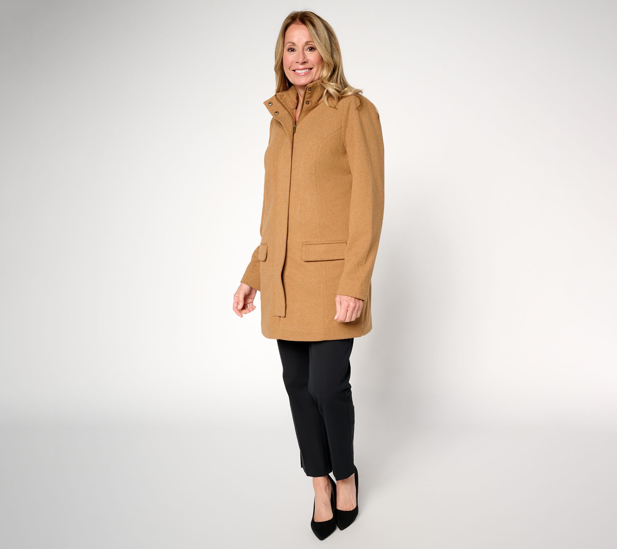 "As Is" Susan Graver Herringbone Duffle Coat w/ Quilted Lining