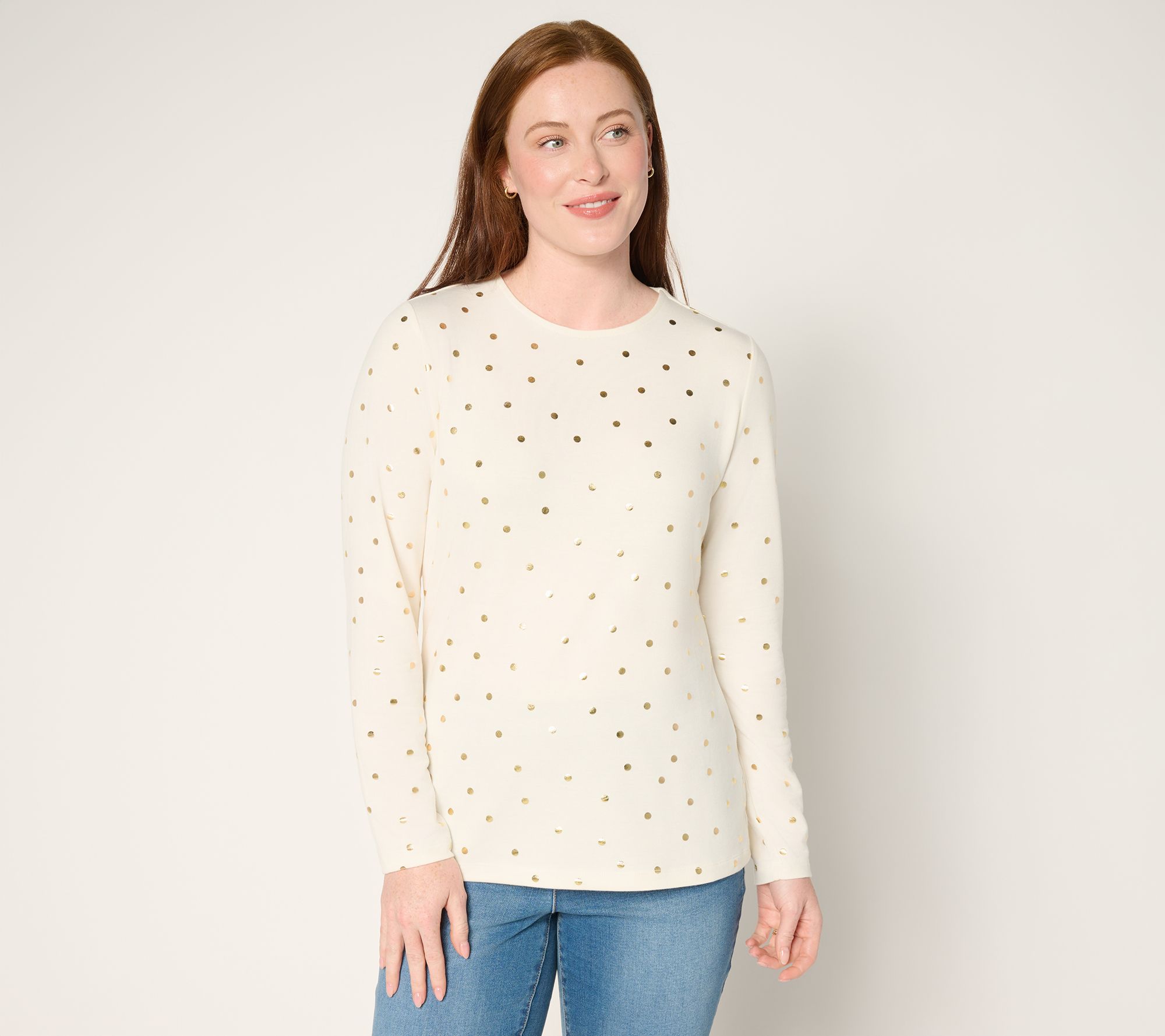 "As Is" Denim & Co. Jersey Foil Dot Crew Neck Top