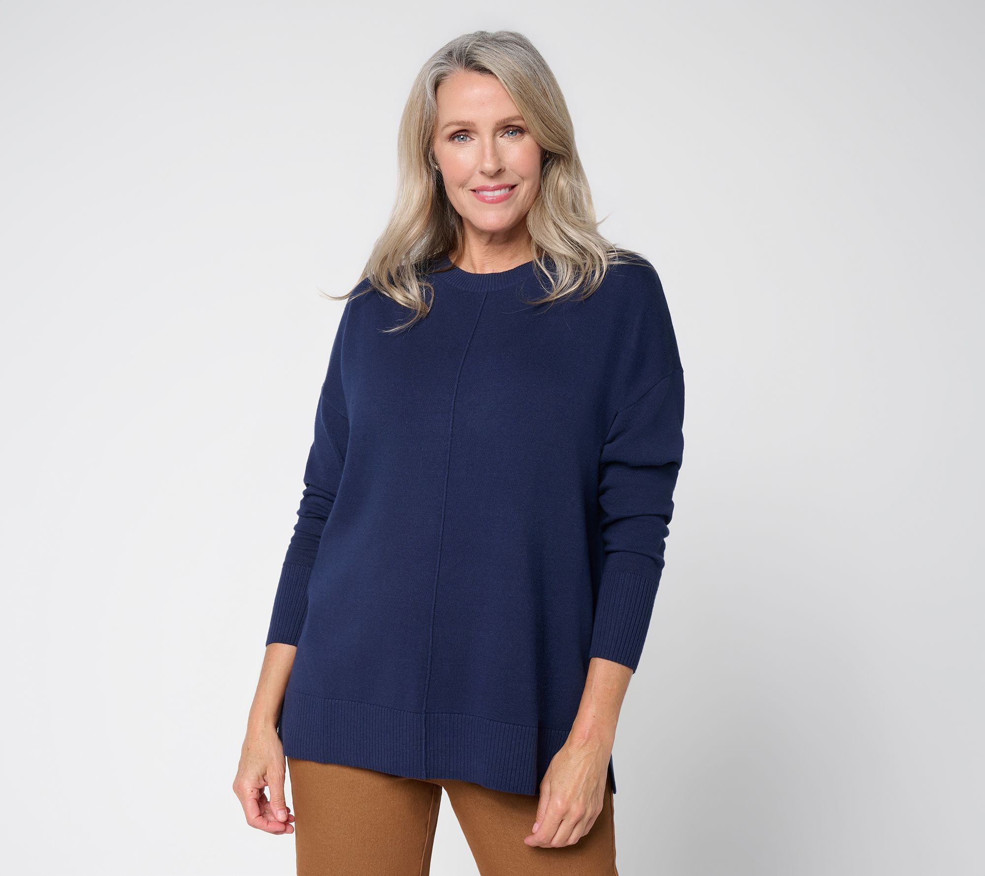 Denim & Co. 100% Cotton Drop Shoulder Crew Neck Sweater