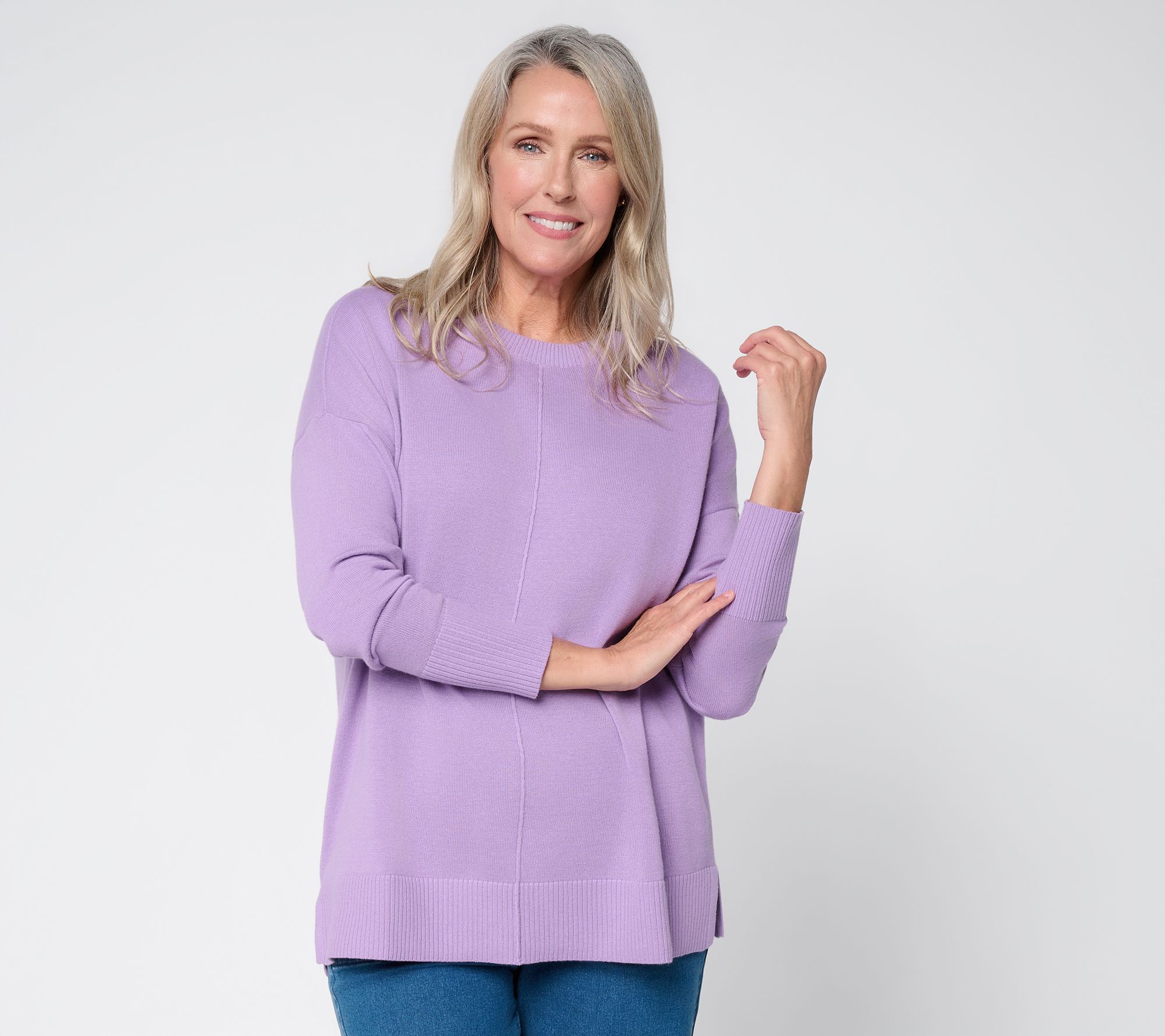 Denim & Co. 100% Cotton Drop Shoulder Crew Neck Sweater