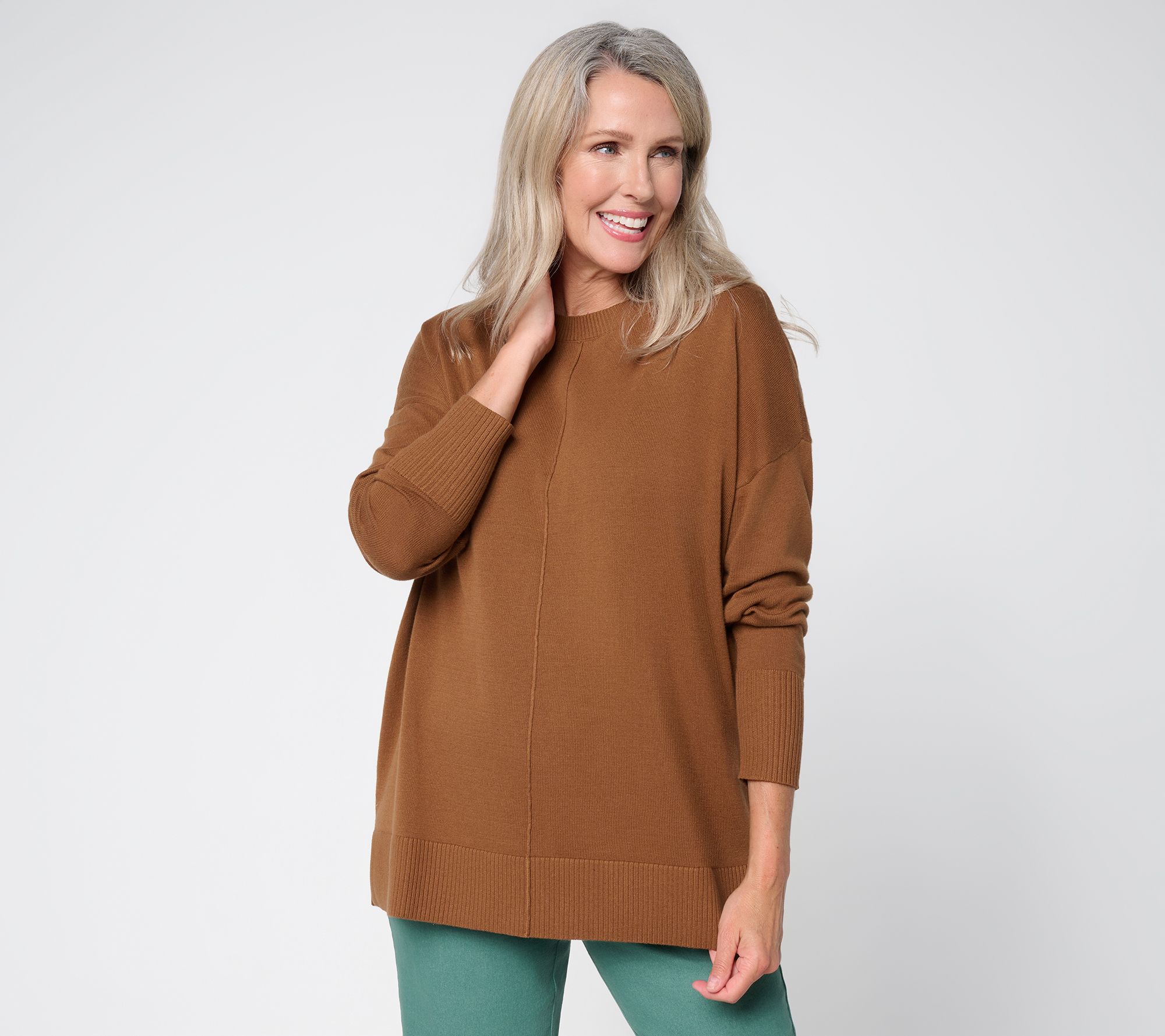Denim & Co. 100% Cotton Drop Shoulder Crew Neck Sweater