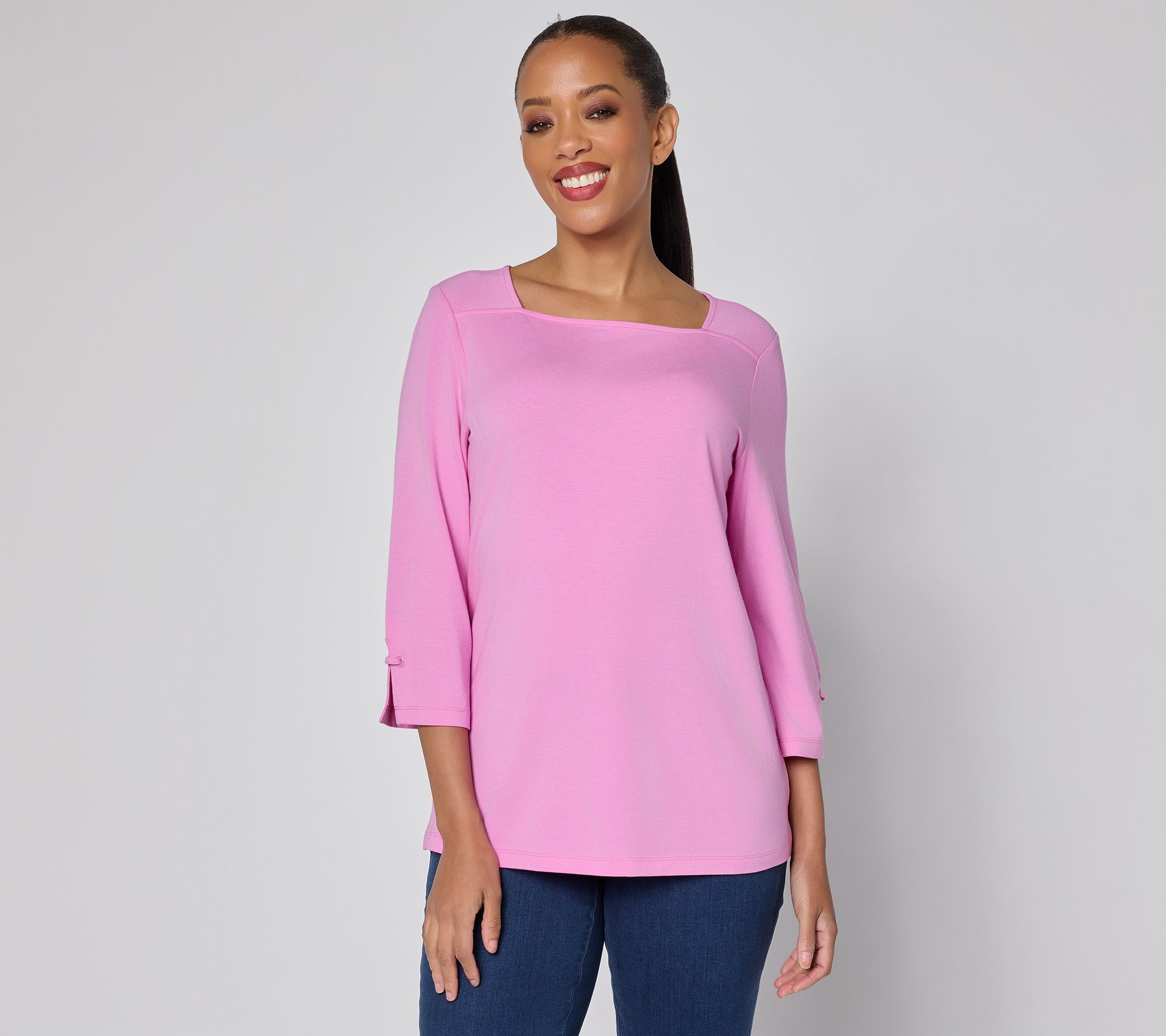 "As Is" Denim & Co. So Soft Jersey Bateau Neck 3/4 Sleeve Top