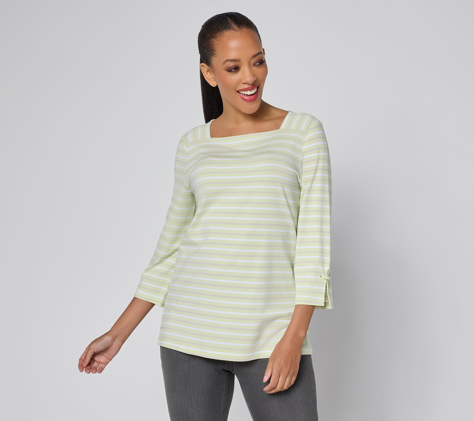 "As Is" Denim & Co. So Soft Jersey Bateau Neck 3/4 Sleeve Top