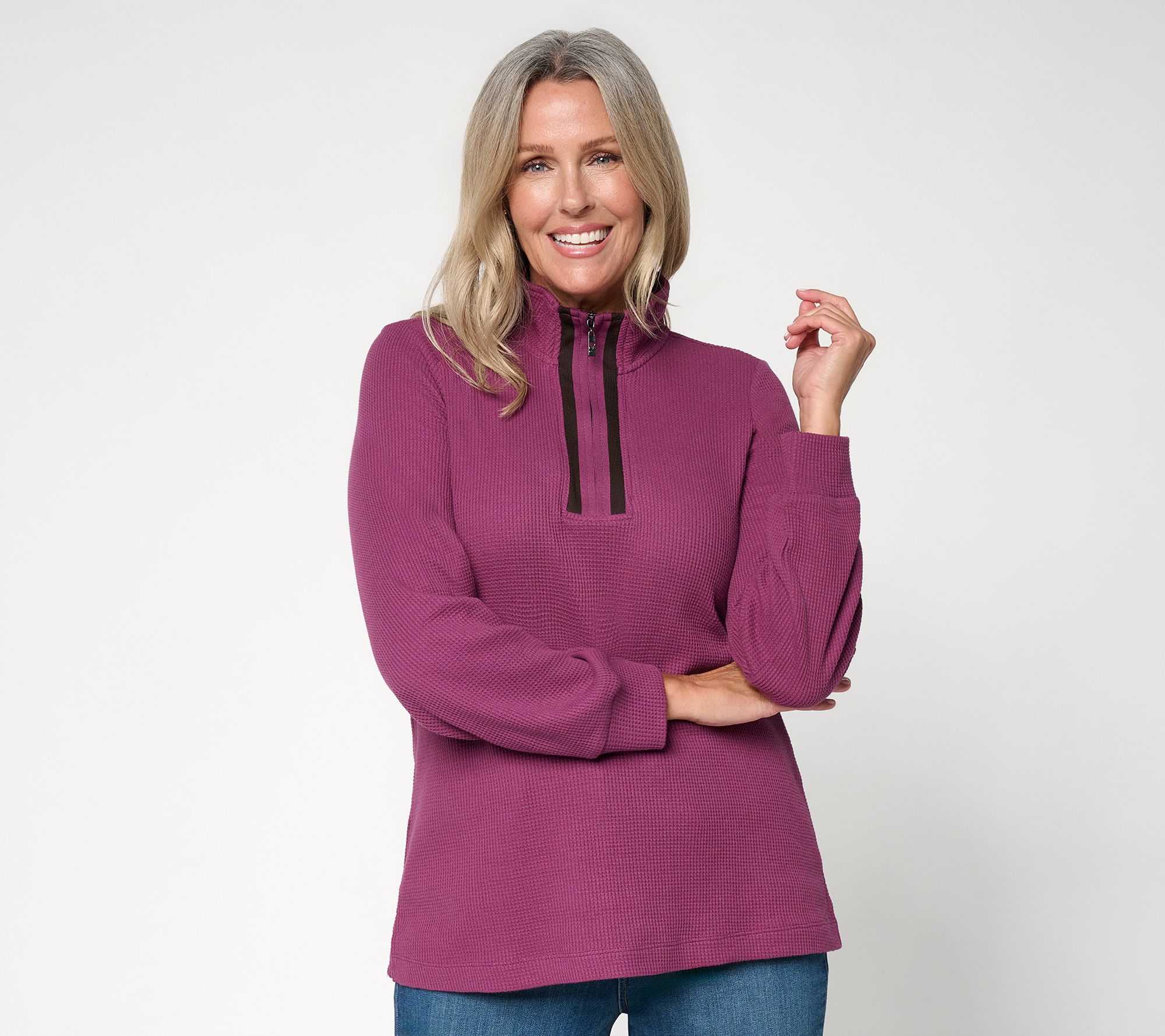 Belle by Kim Gravel Baby Waffle Stripe Story Half Zip Top