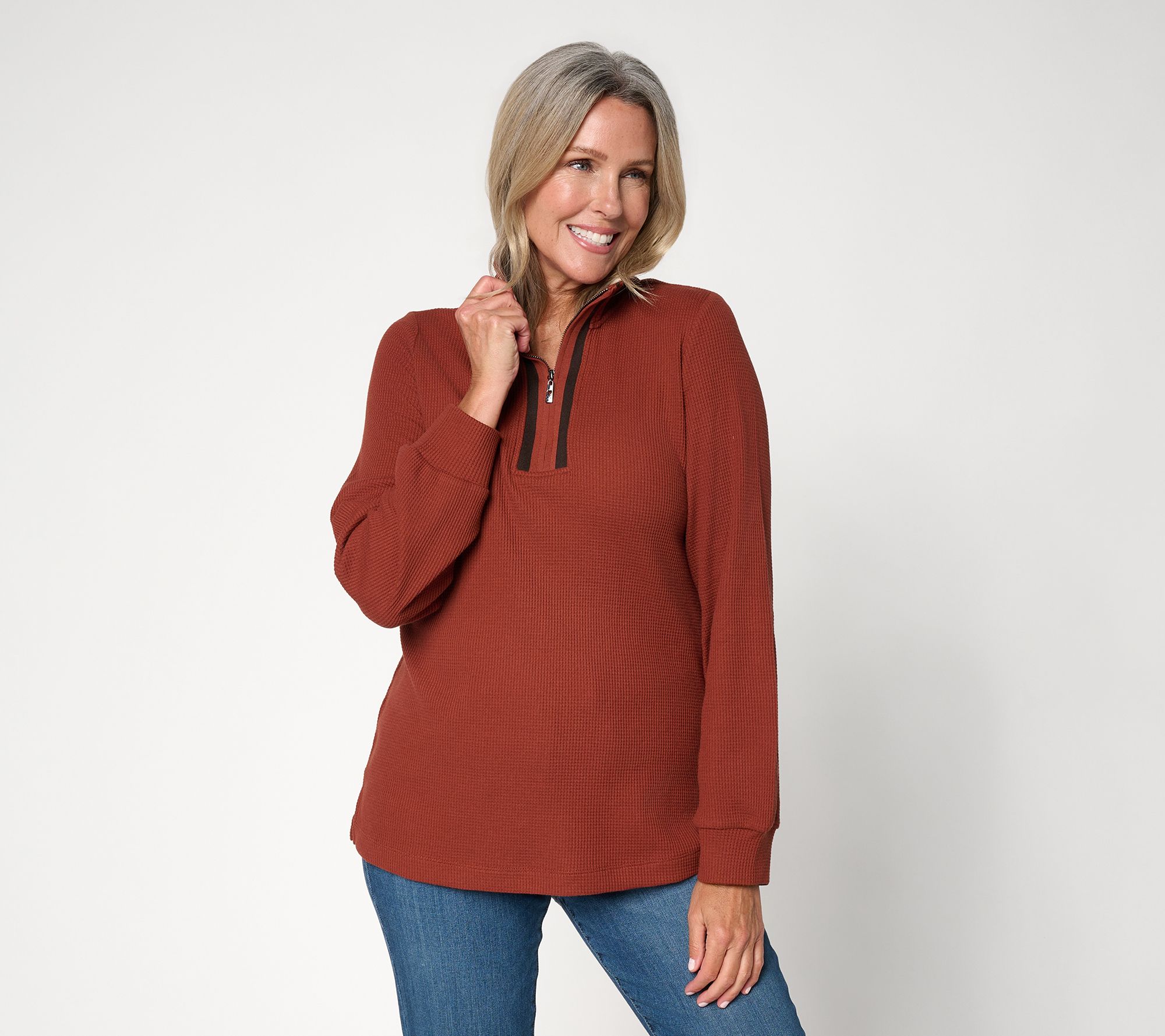 Belle by Kim Gravel Baby Waffle Stripe Story Half Zip Top