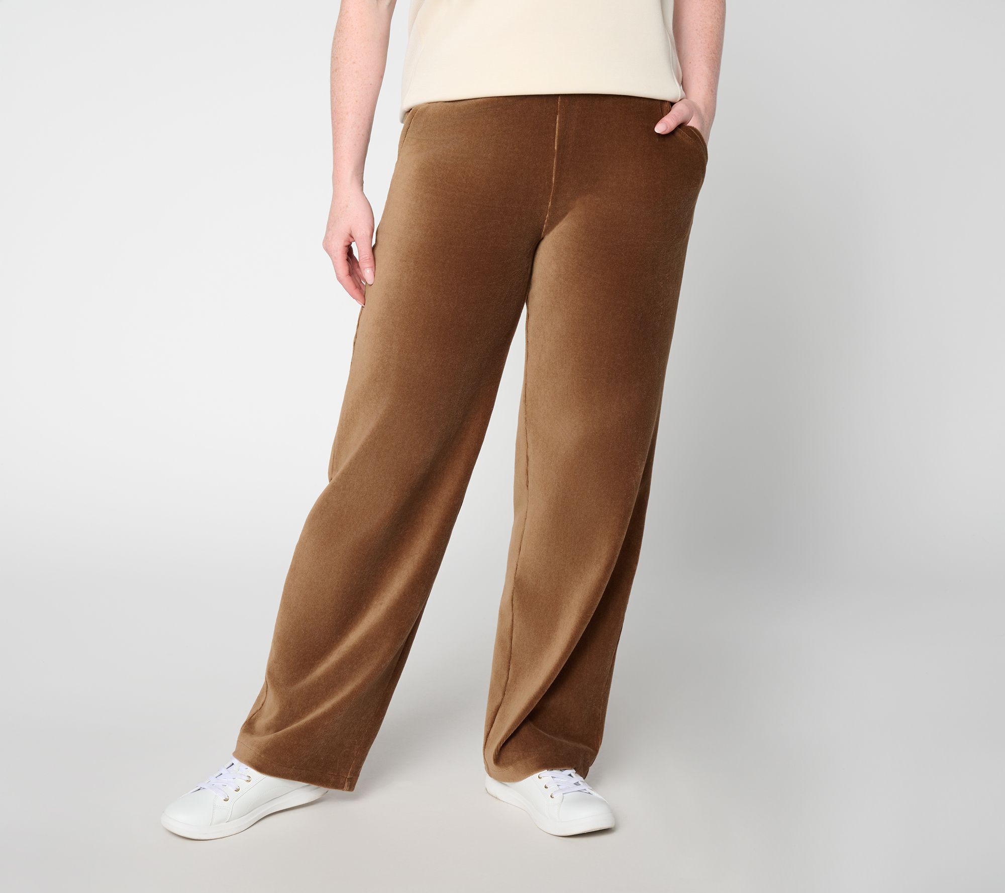 Susan Graver Regular Weekend Knit Corduroy Wide Leg Pants w/ Pockets