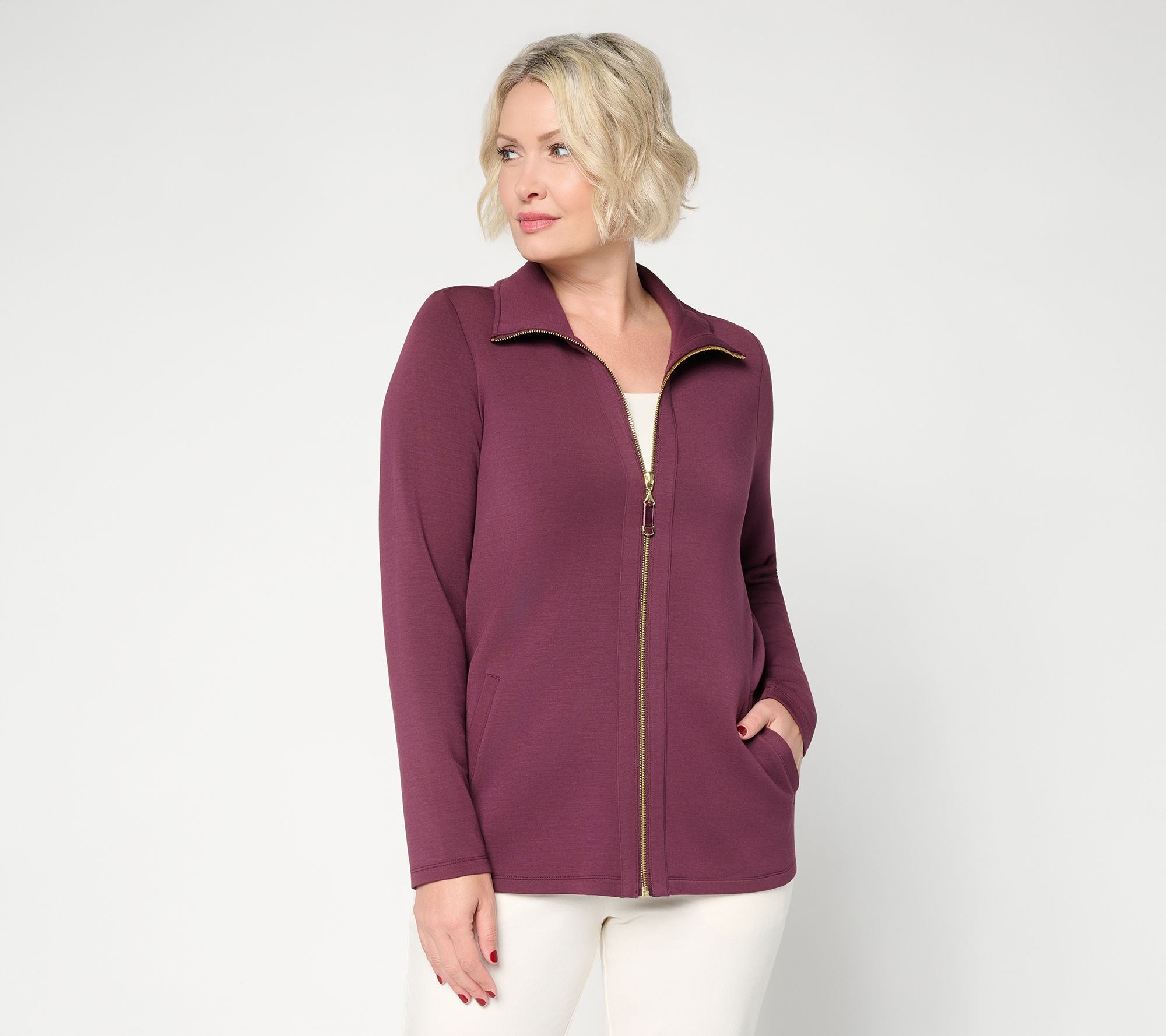 Belle by Kim Gravel ScubaLuxe Zip Jacket with Velvet Tab | QVC