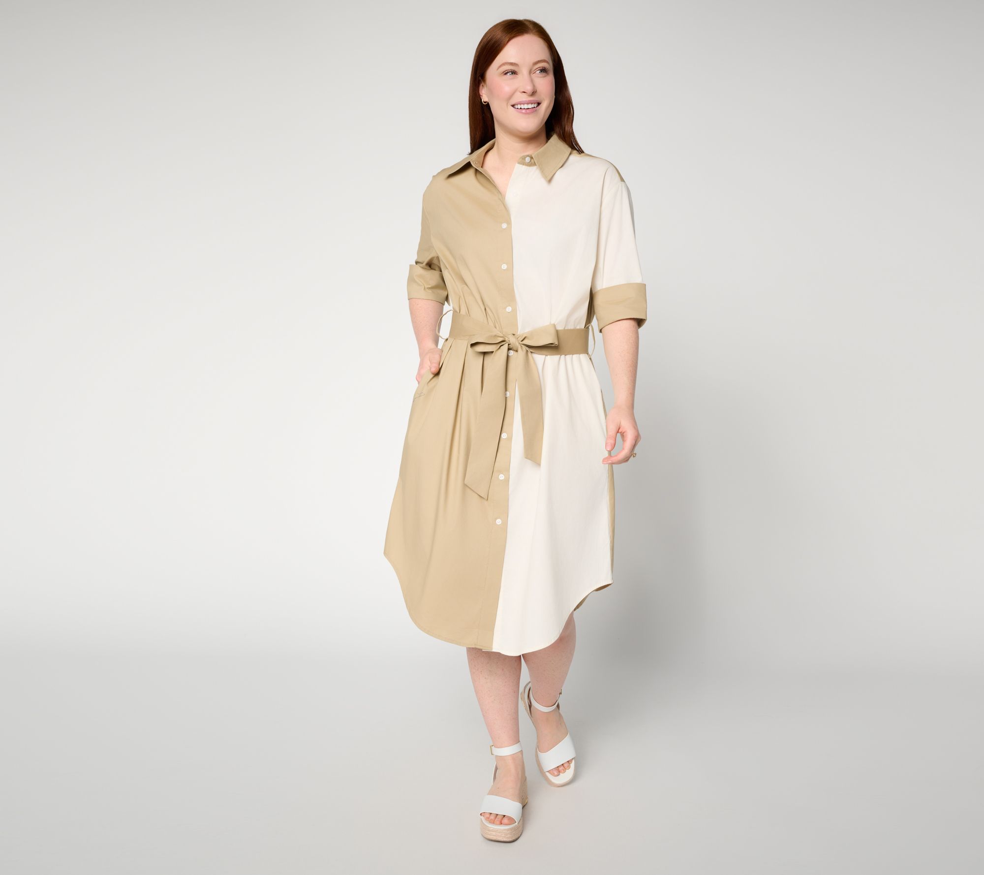 "As Is" by Stacy London Pet Colorblock Belted Shirtdress