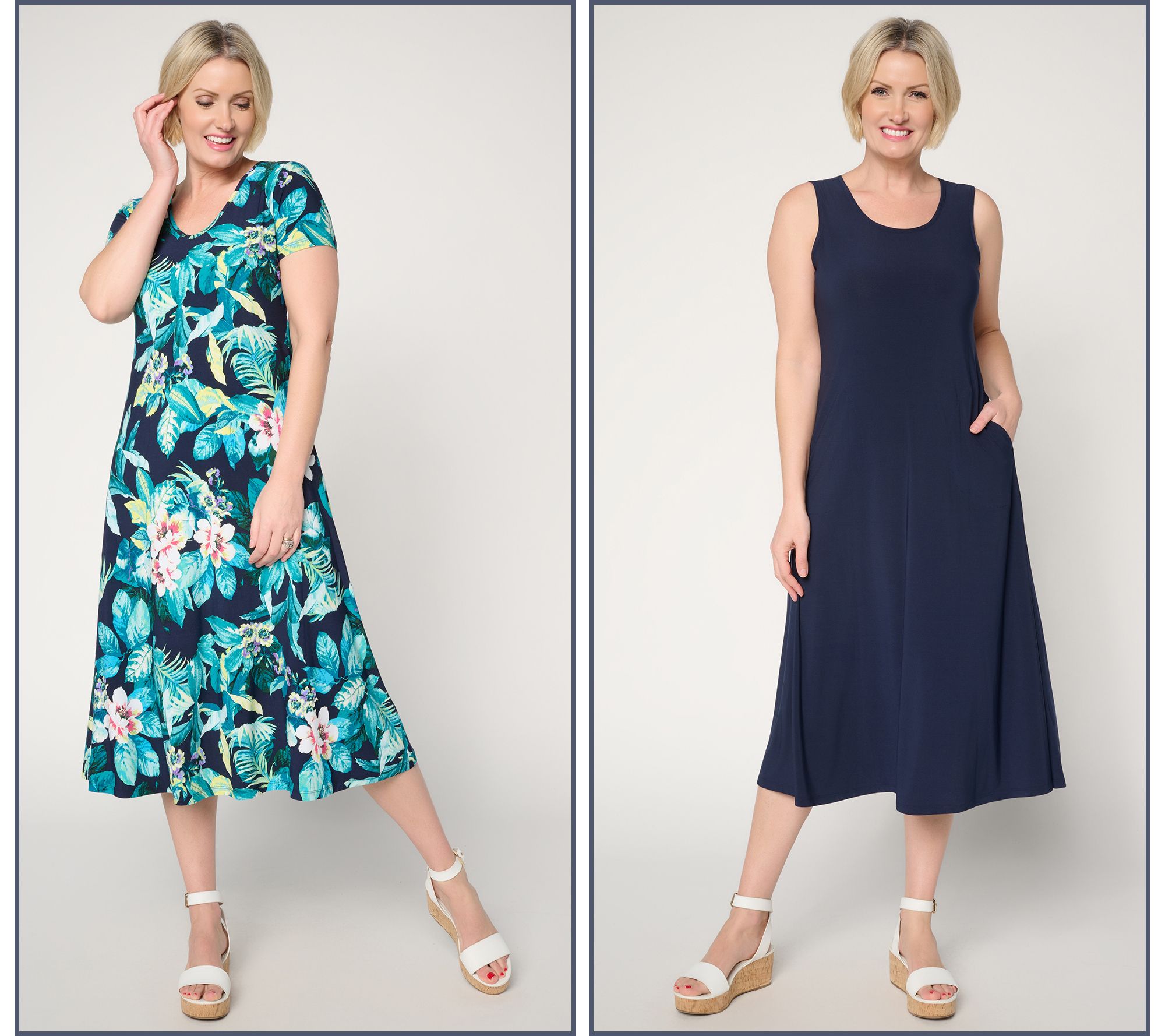 "As Is" Women with Control Petite Pack of 2 Como Jersey Midi Dresses
