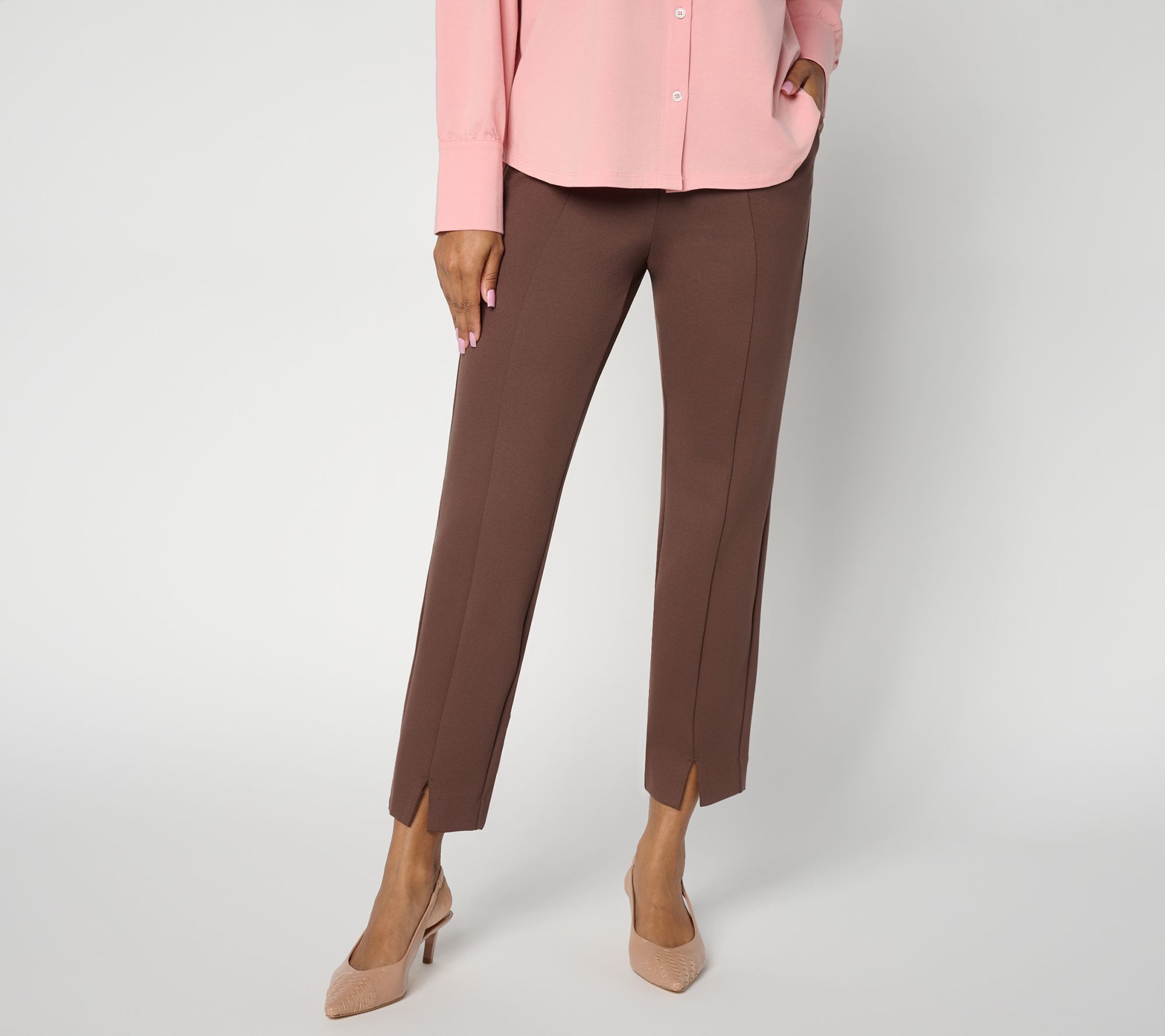 &BASICS Petite Refined Double Knit Essential Slim Leg Pants