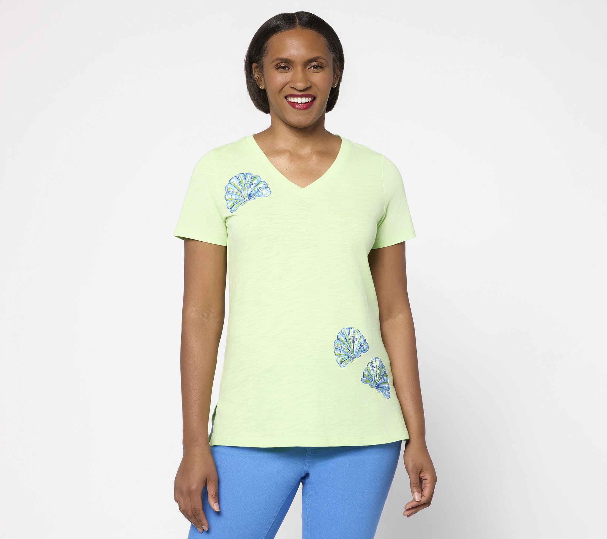 "As Is" Belle Beach by Kim Gravel Shell Chic Embroidered Top