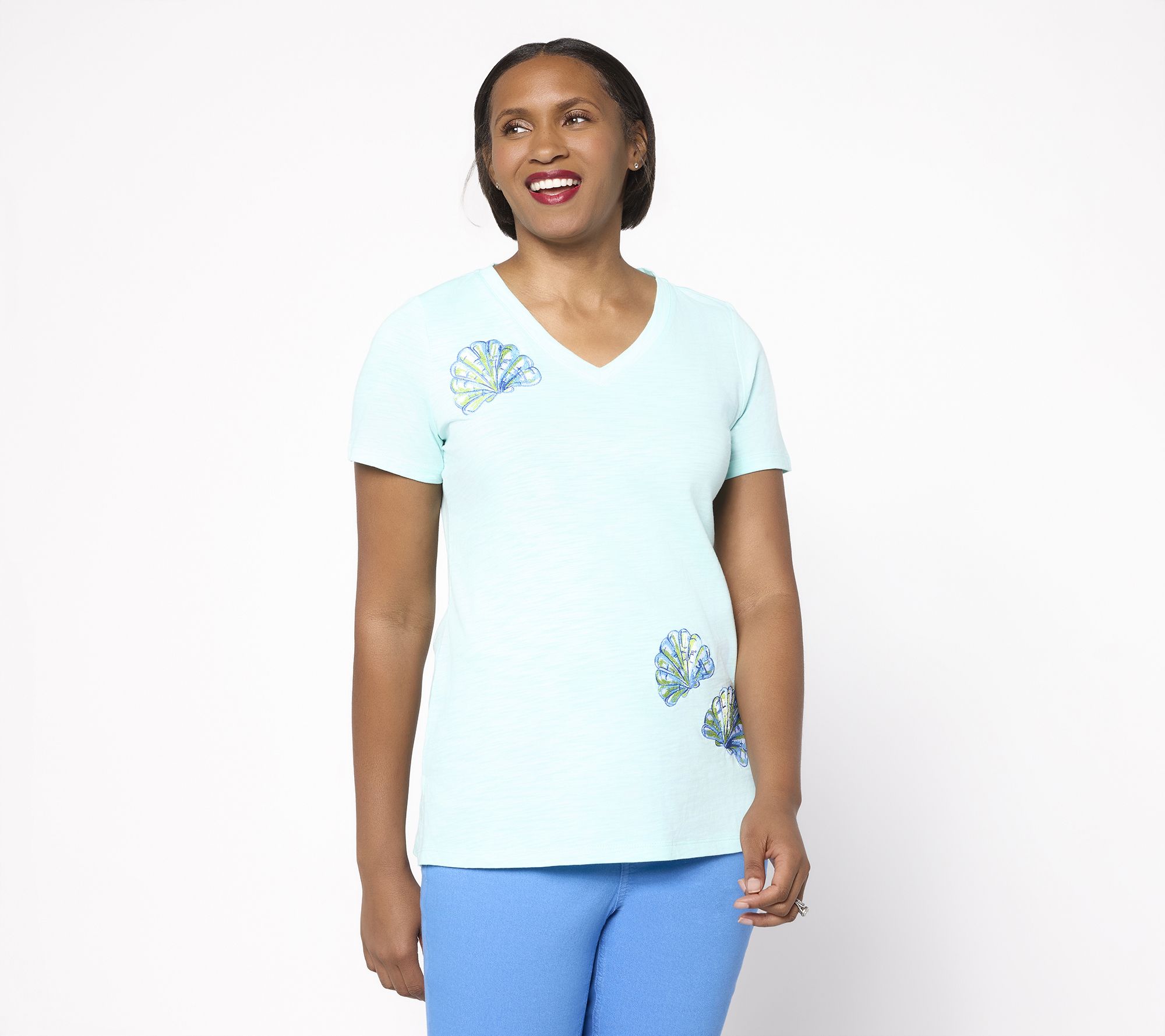 "As Is" Belle Beach by Kim Gravel Shell Chic Embroidered Top