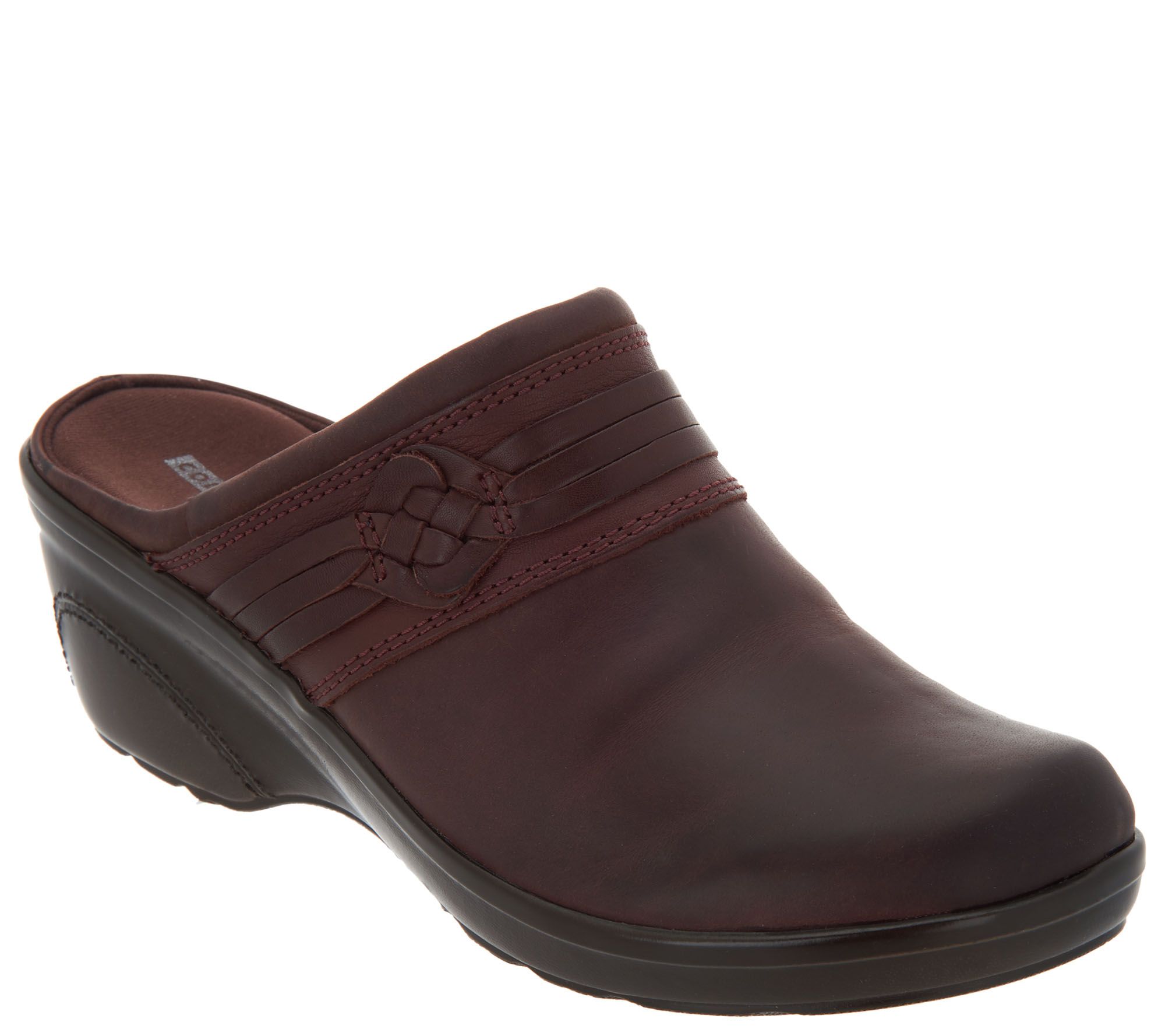 clarks woven leather clogs