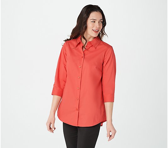 Joan Rivers 3/4-Sleeve Button Front Shirt w/ Tiered Back Ruffles