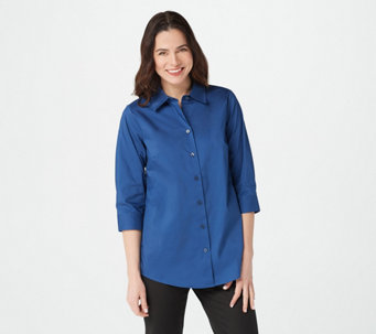 Joan Rivers 3/4-Sleeve Button Front Shirt w/ Tiered Back Ruffles - A375768