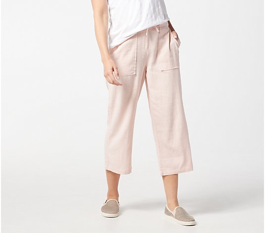 As Is Denim & Co. Linen Blend Pull-On Crop Pants with Cargo Pocket 