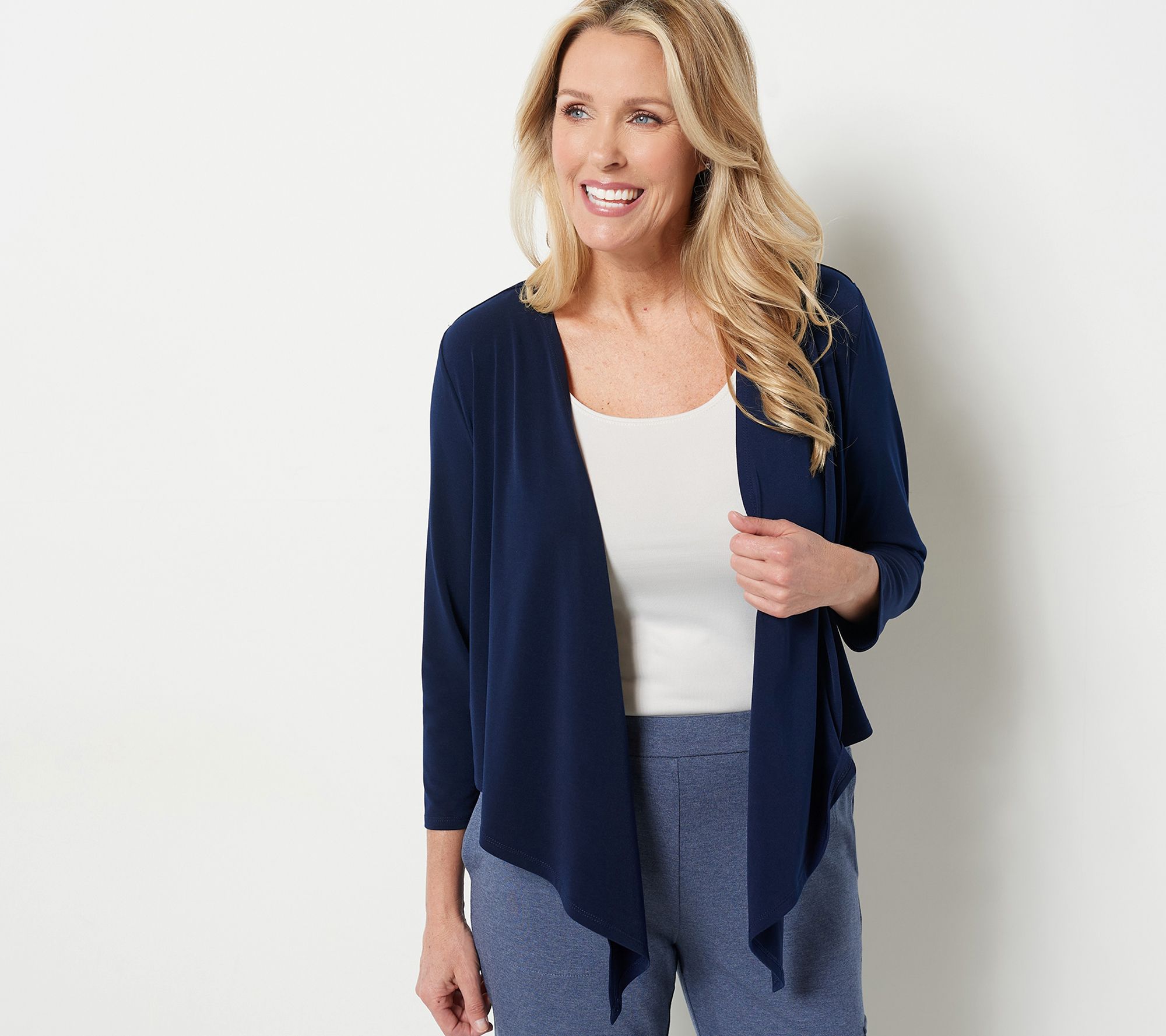 Susan Graver Liquid Knit 3/4-Sleeve Open-Front Shrug