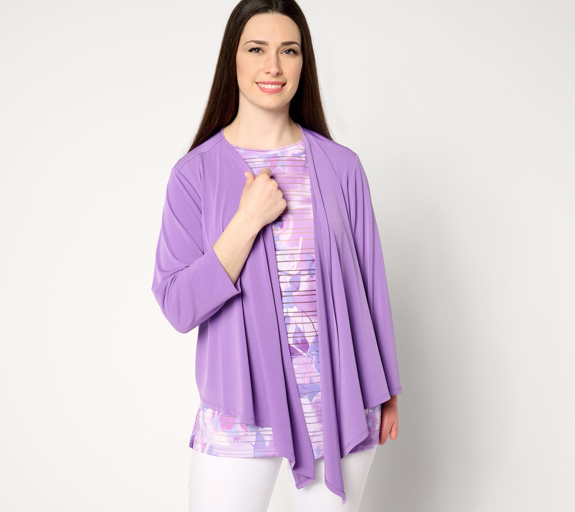 Susan Graver Liquid Knit 3/4-Sleeve Open-Front Shrug