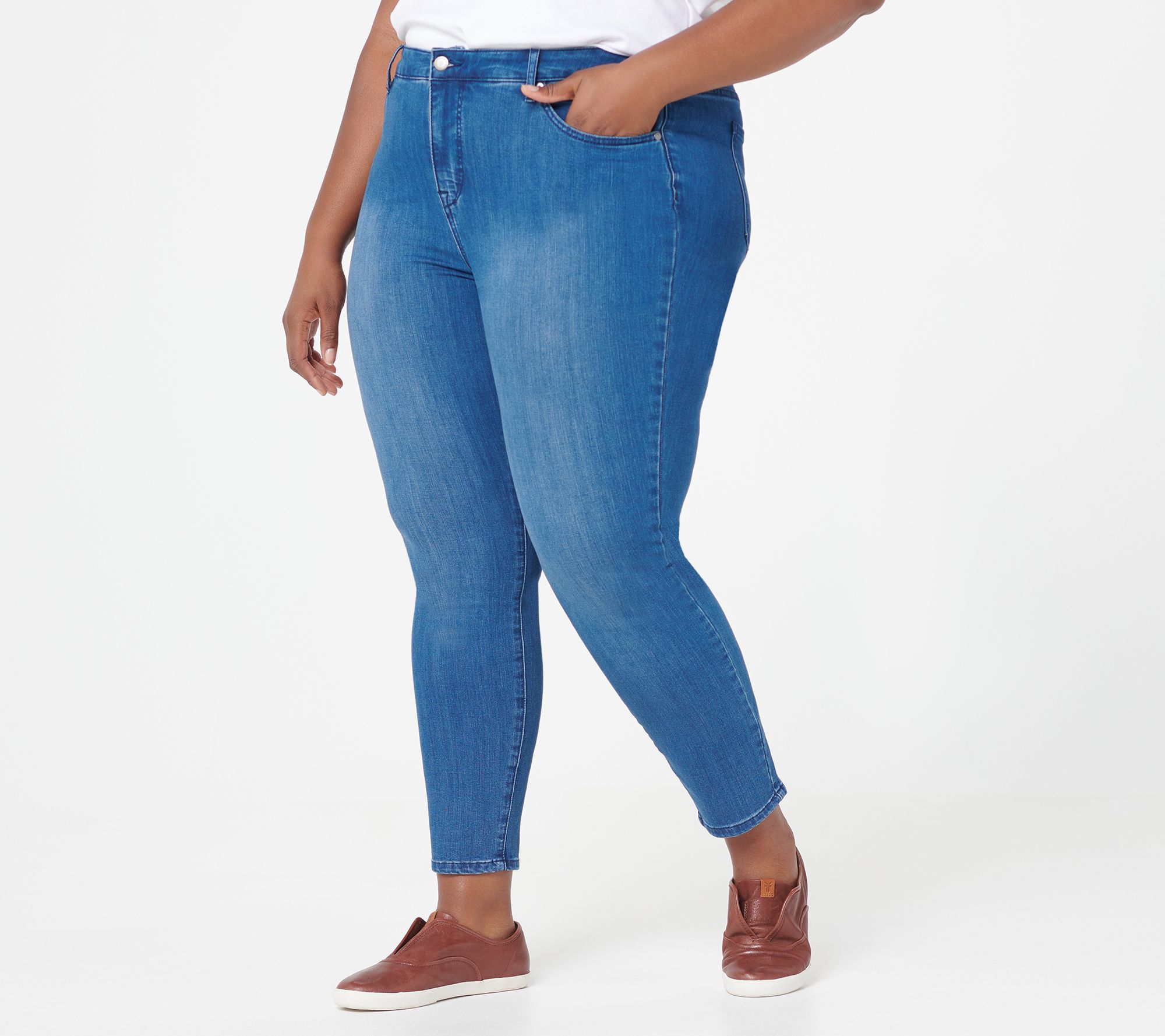 Isaac Mizrahi Live! Petite TRUE DENIM Ankle Jeans w/ Back Slit Hem 